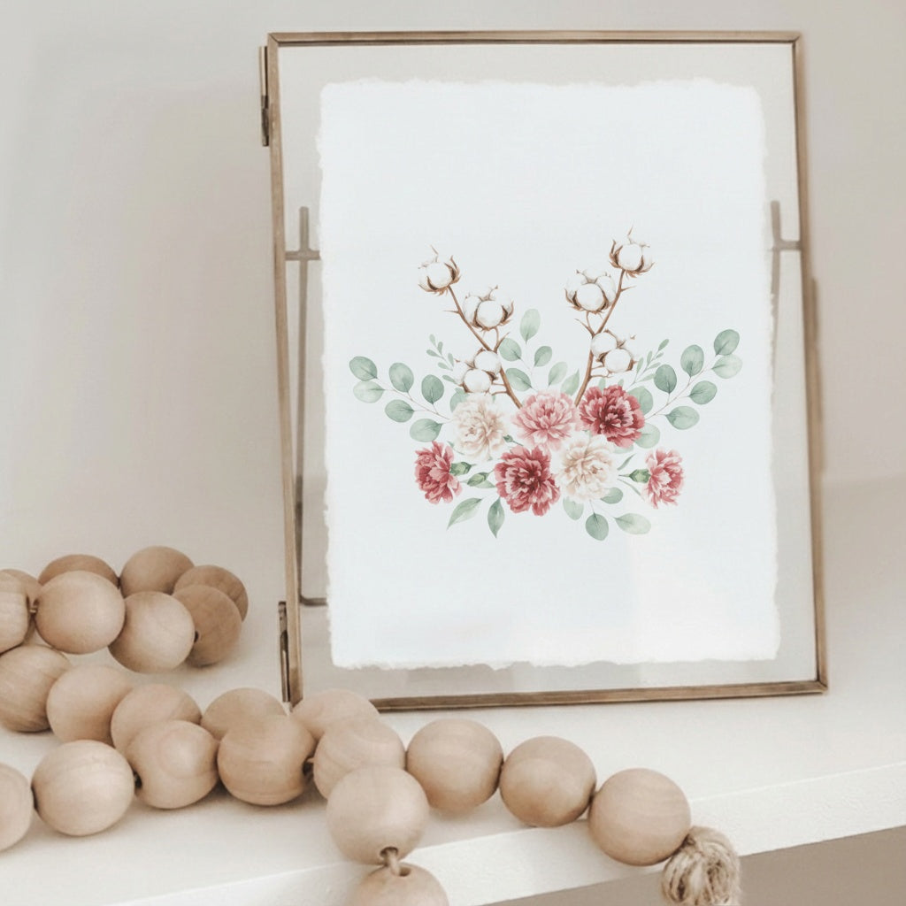 Glass Table Frames & Cards - Spring Cotton Bouquet