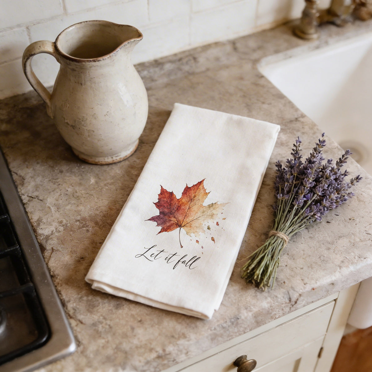 Printed Tea Towel - Let It fall Maple Leaf
