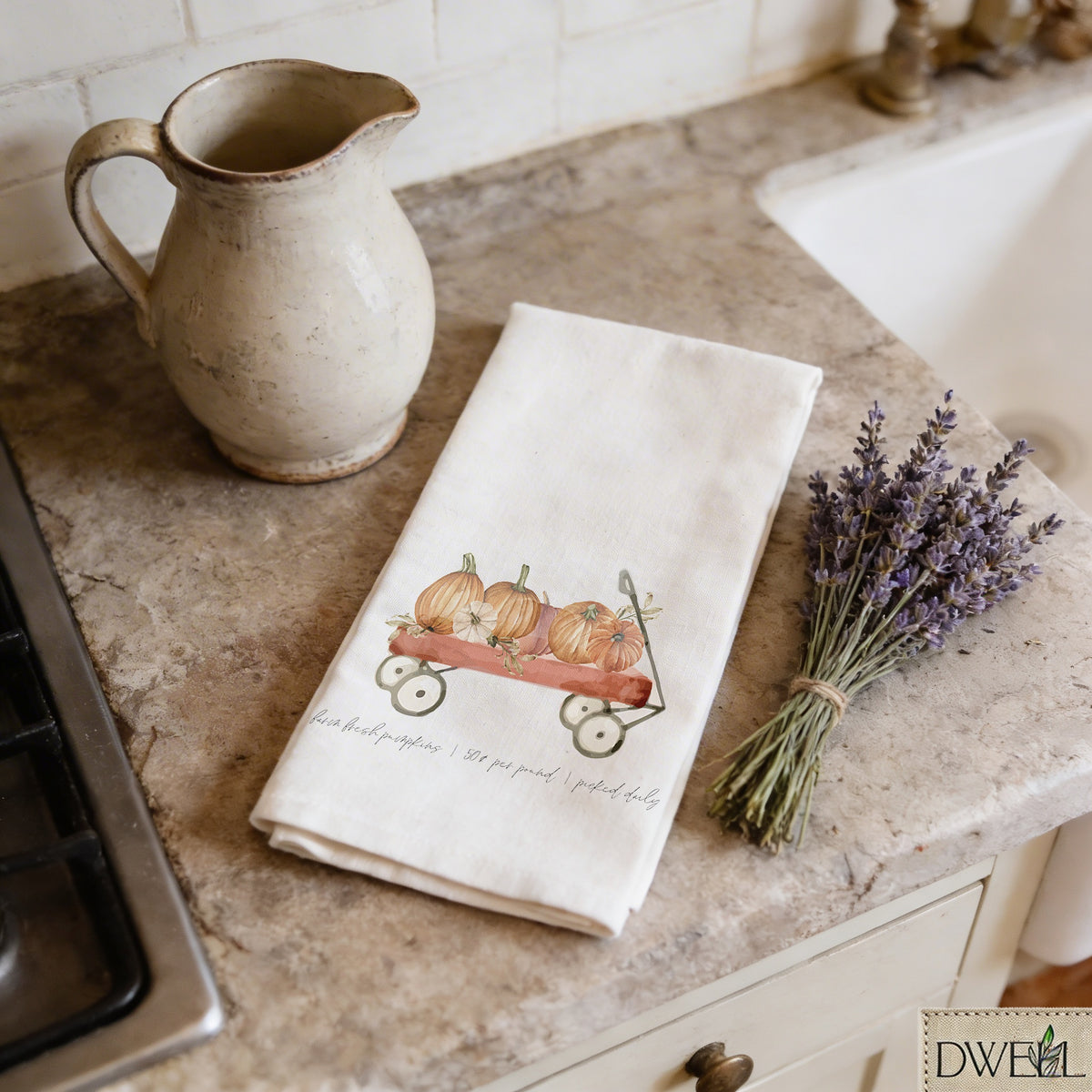 Tea Towel - Pumpkin Wagon Watercolor