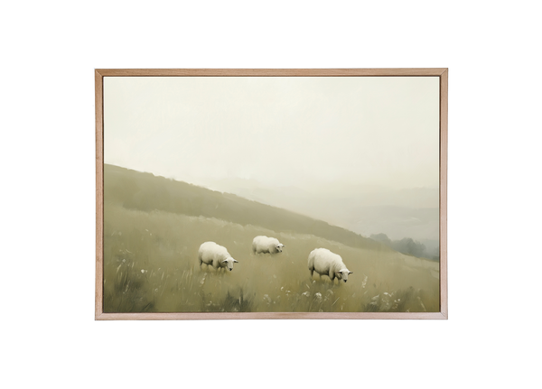Grazing Sheep Wood Framed Print