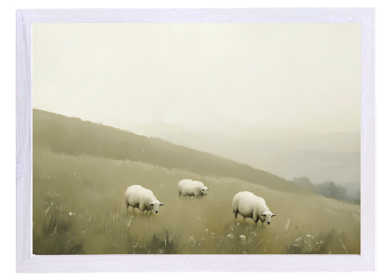 Grazing Sheep Wood Framed Print