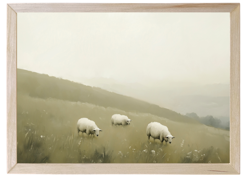 Grazing Sheep Wood Framed Print