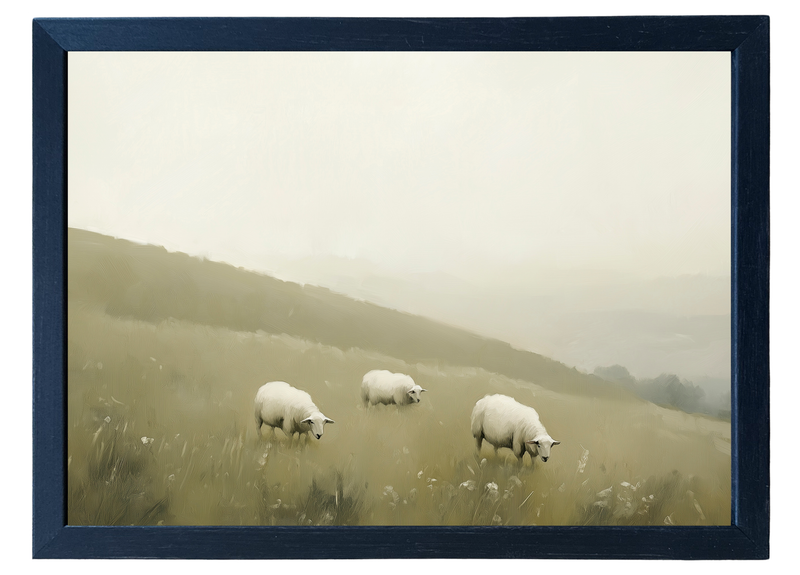 Grazing Sheep Wood Framed Print
