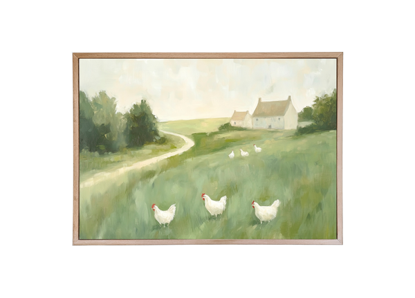 Chicken Pasture Wood Framed Print