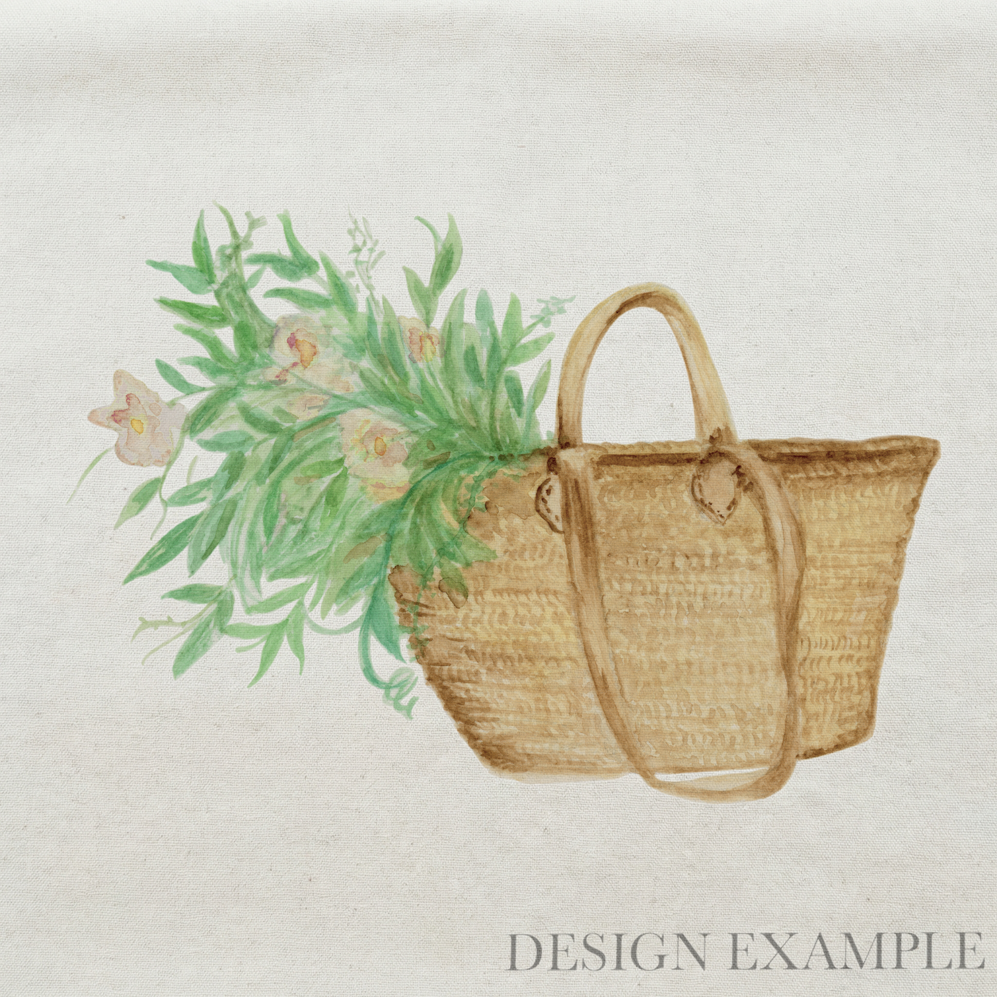 Tea Towel - Market Basket Flowers Watercolor