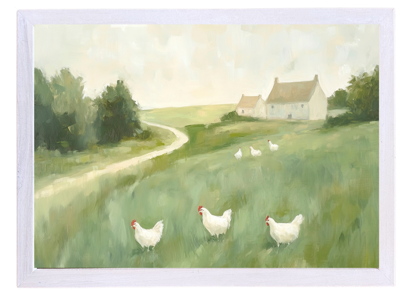 Chicken Pasture Wood Framed Print