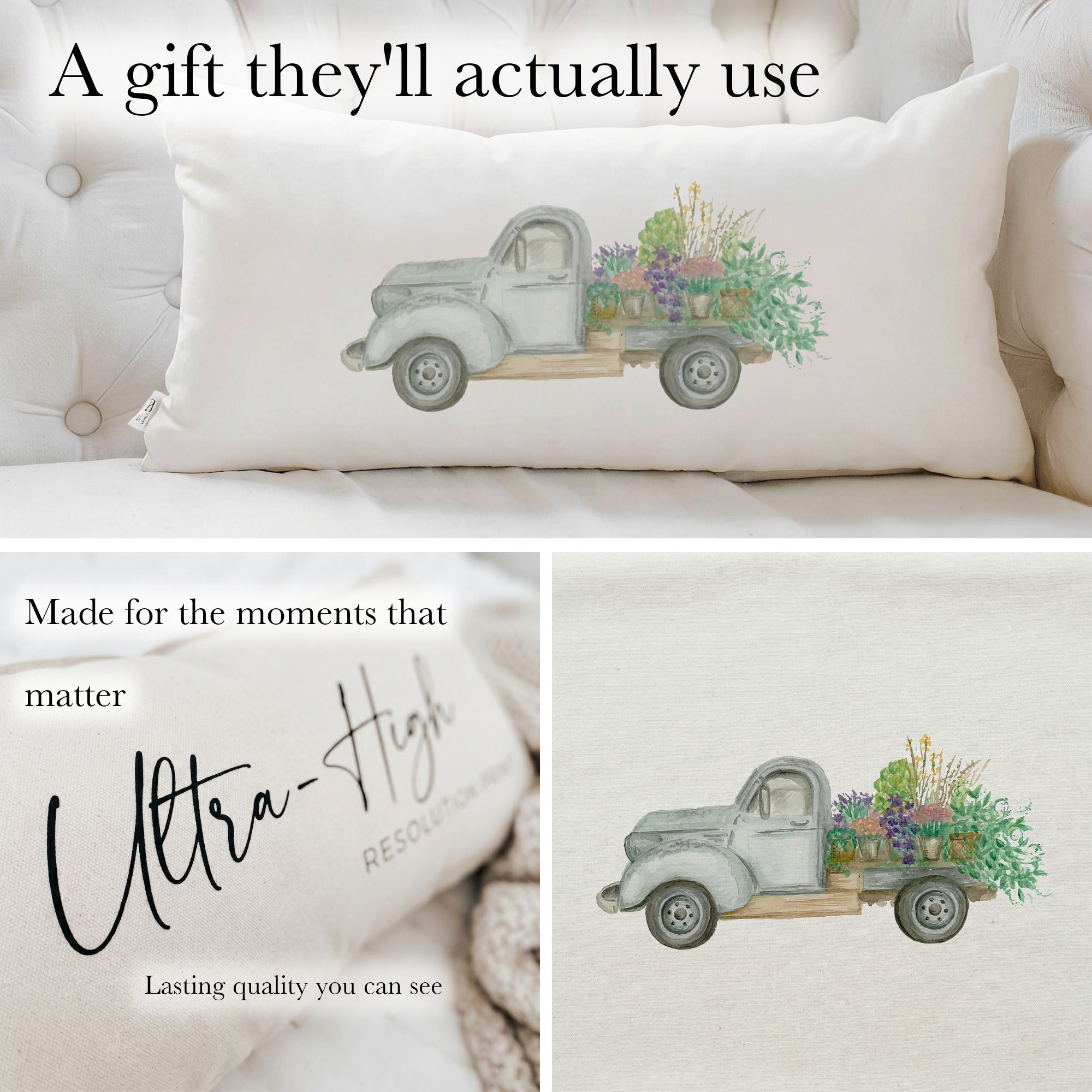 Lumbar Pillows - Flower Truck Watercolor -Spring Watercolor