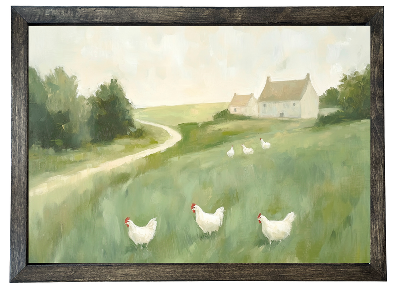 Chicken Pasture Wood Framed Print
