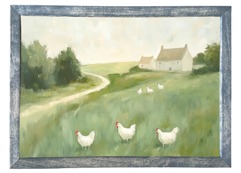 Chicken Pasture Wood Framed Print