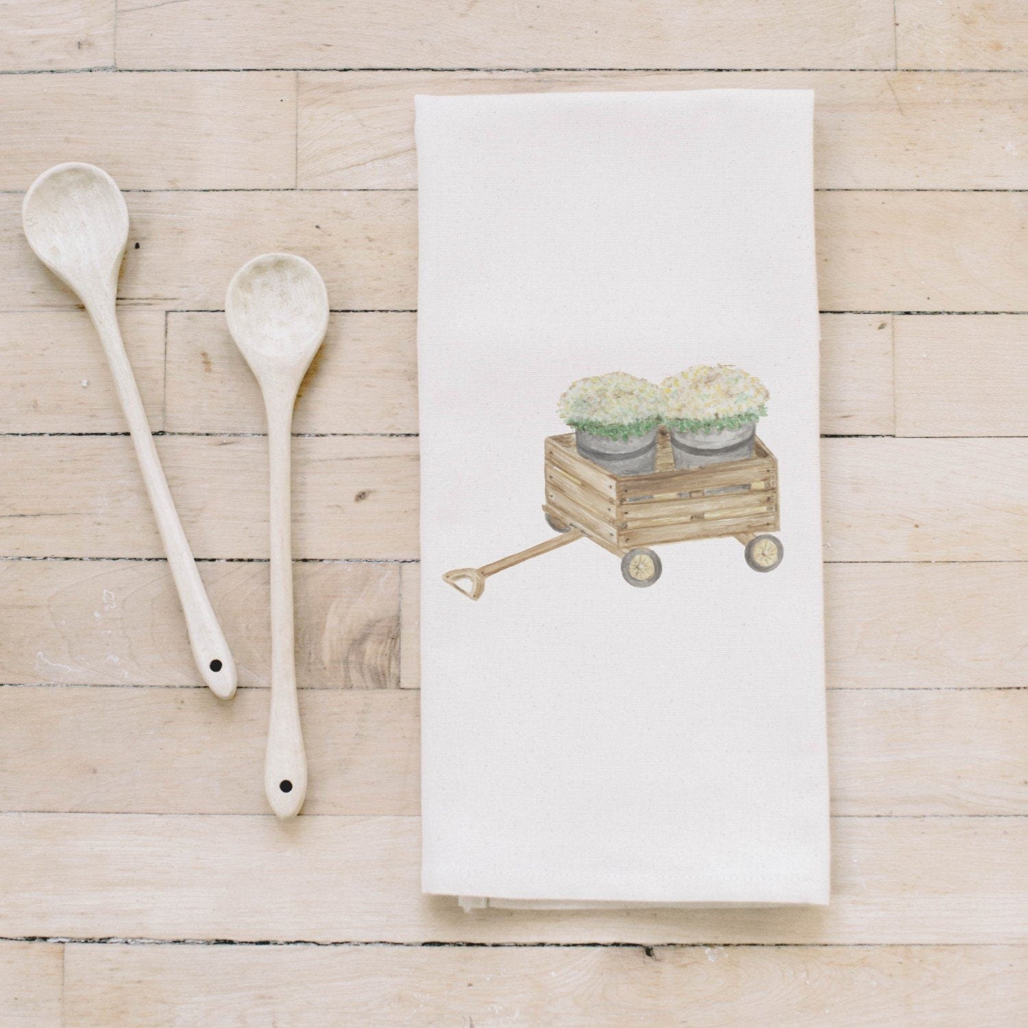 Watercolor Tea Towel - Mums - housewarming gift, fall decor, kitchen, flour sack dish cloth, autumn, thanksgiving, seasonal