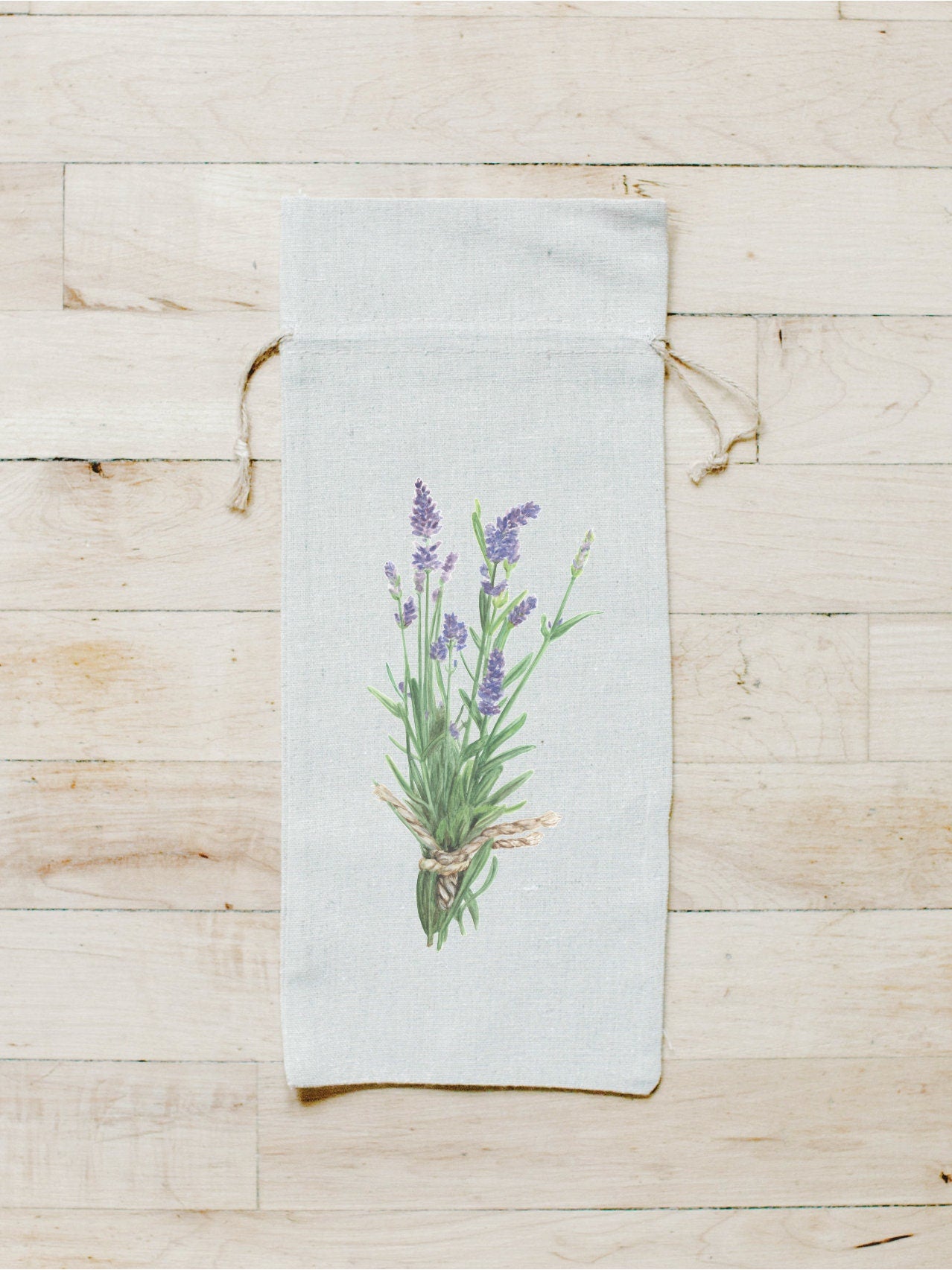 Wine Bag - Lavender Watercolor - Spring Lifestyle Decor, Summer Greenery, Hostess Gift, Birthday Present, All Natural Organic