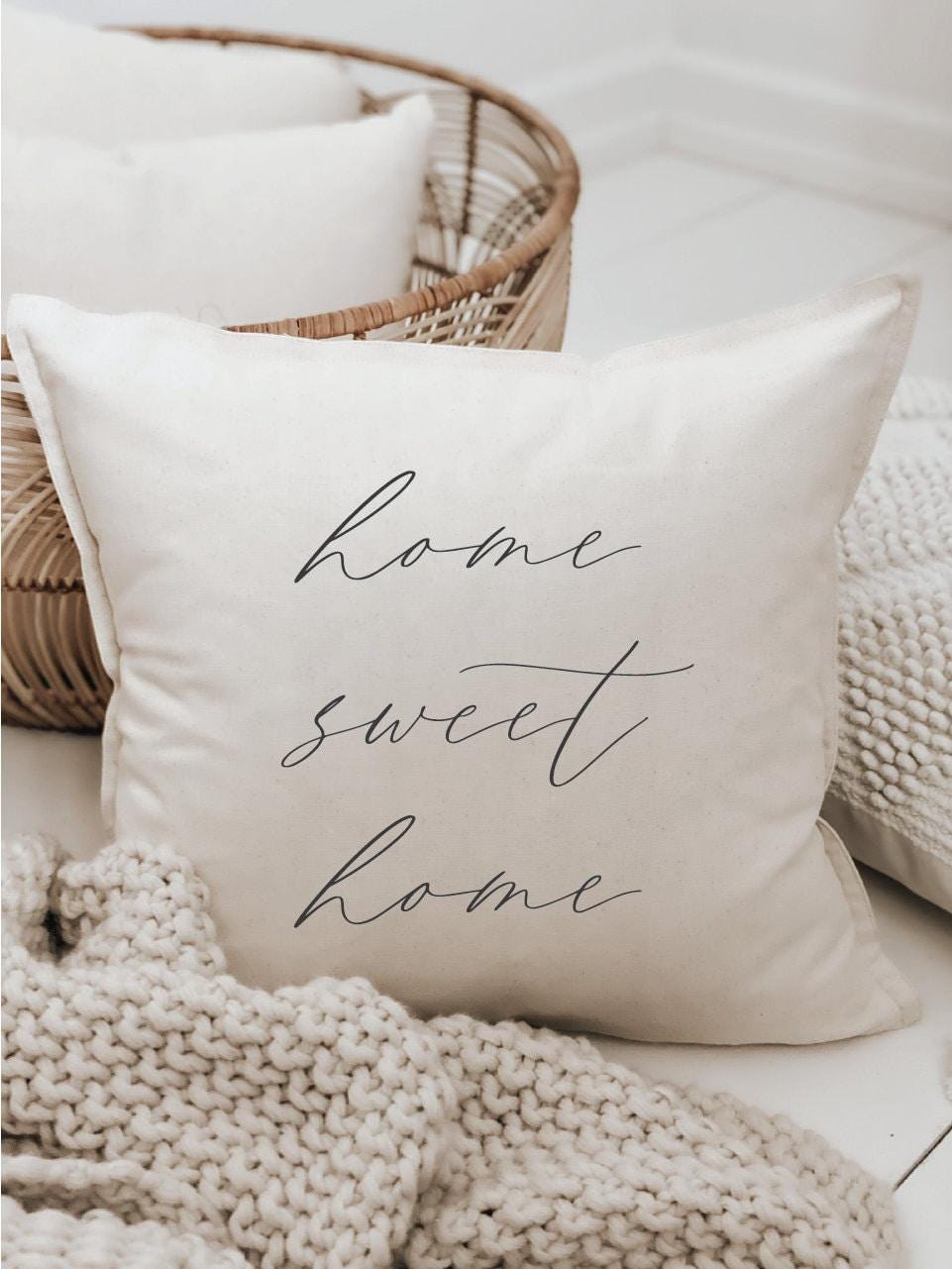 Throw Pillow - Home Sweet Home - Hostest, Handmade in USA, Organic Cotton, Calligraphy Home Décor, Housewarming gift, Cushion Cover