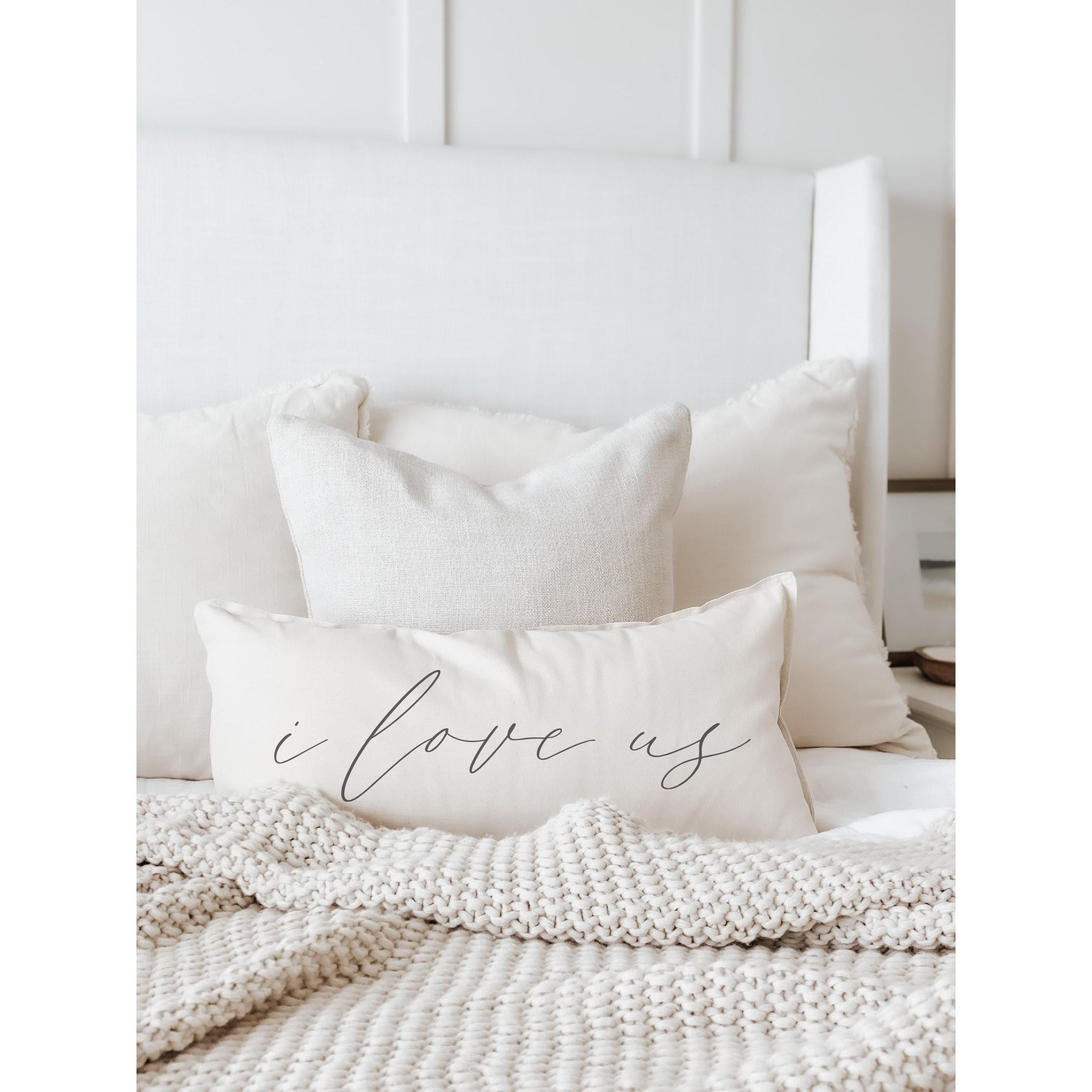 I Love Us Calligraphy Lumbar Pillow: Farmhouse Home Decor
