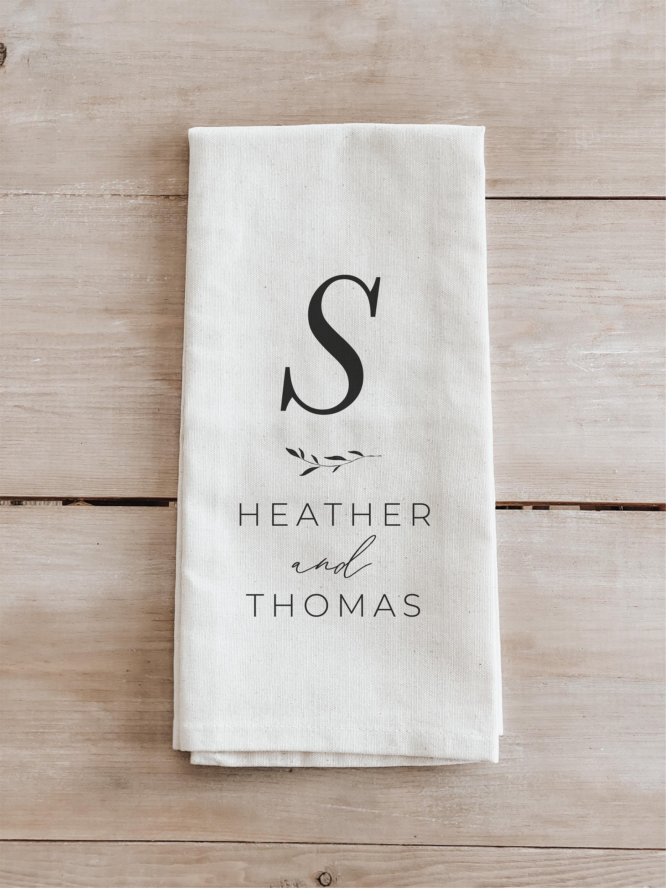 Kitchen Towel - Personalized  Last Name Initial and Names - Made in the USA, housewarming gift, wedding favor, kitchen decor, calligraphy