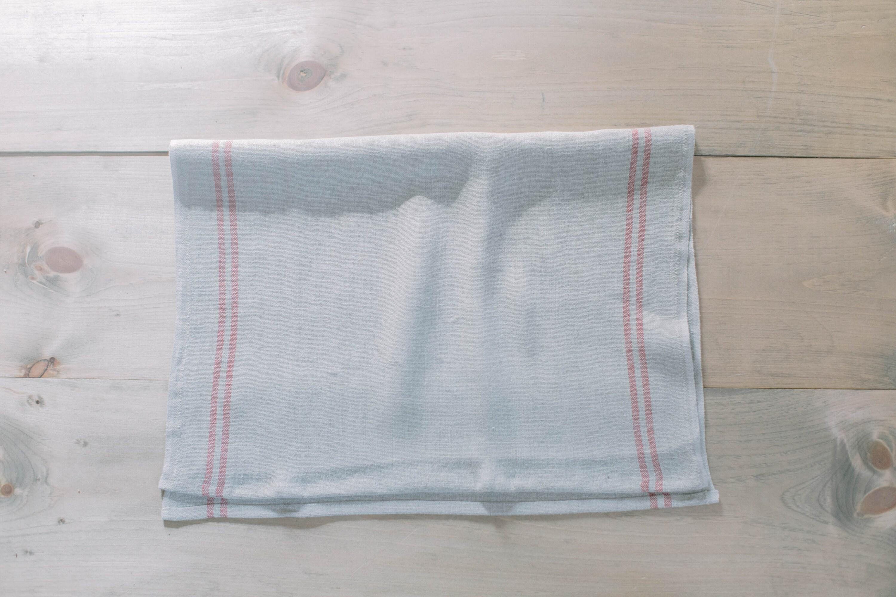 French Linen Grain Sack Kitchen Towel - Red Stripe, 100% Linen, Handmade in France