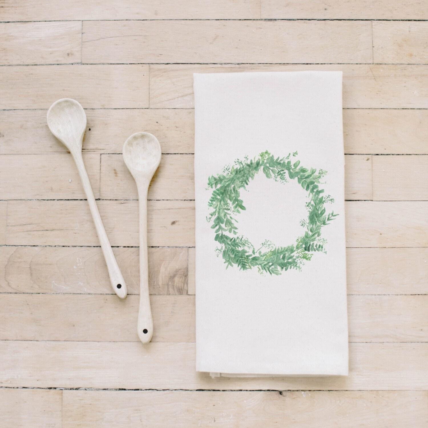 Tea Towel - Floral Wreath Watercolor - Made in the USA housewarming gift, kitchen decor, anniversary present, spring, summer