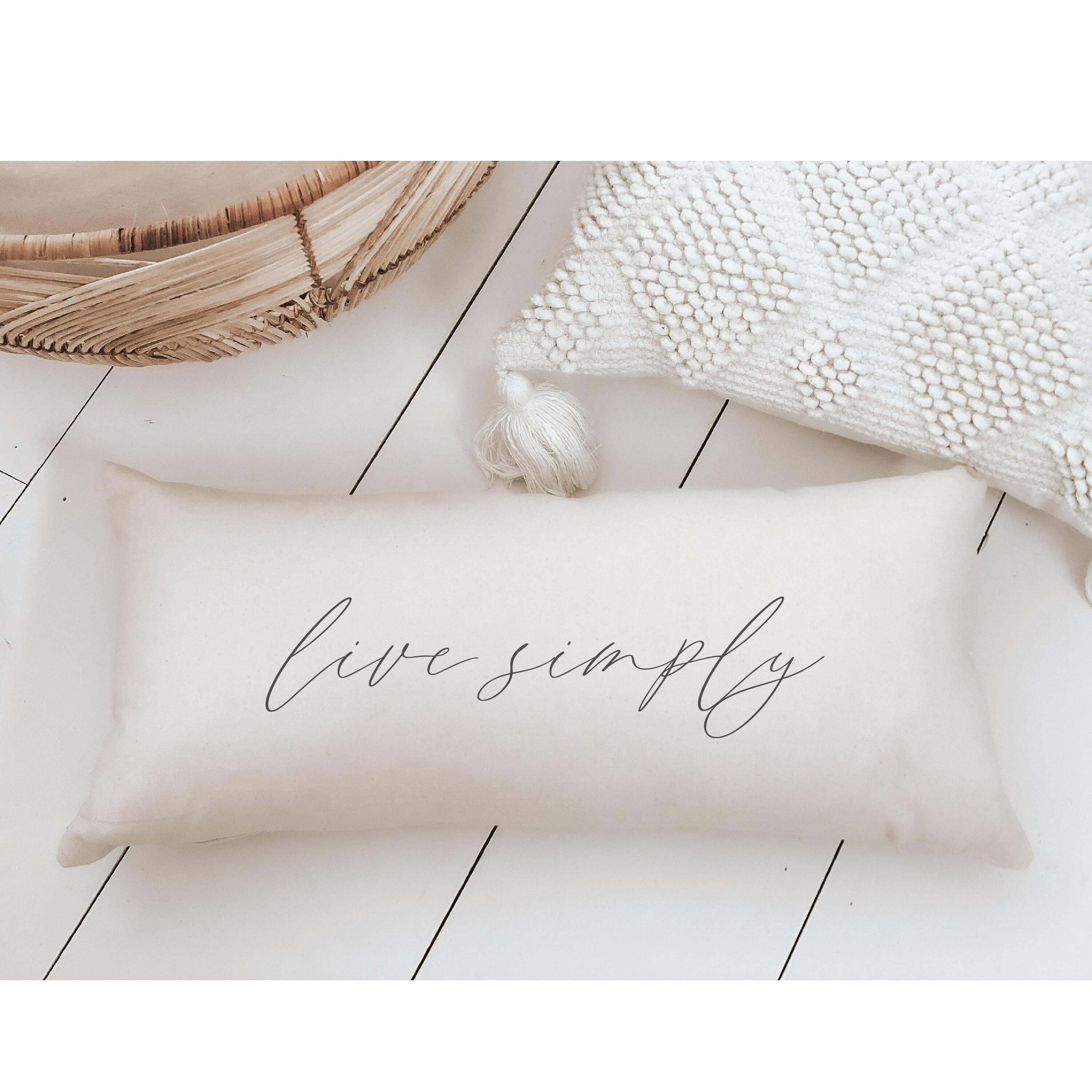 Live Simply Lumbar Pillow: Farmhouse Lettered Decor