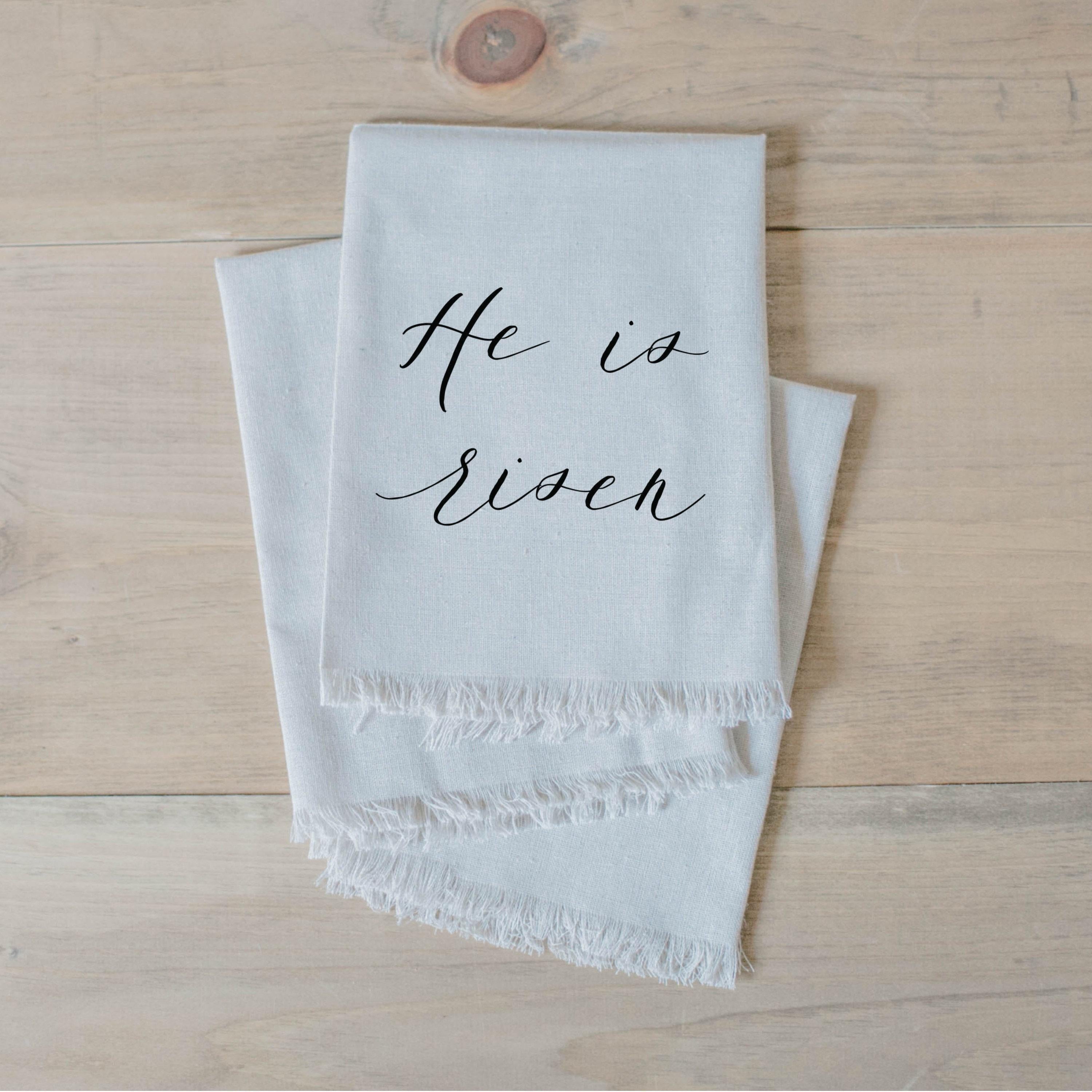 Napkin - He is Risen, home decor, housewarming gift, Easter Gift, place setting, home decor, dinner party, place setting, table setting