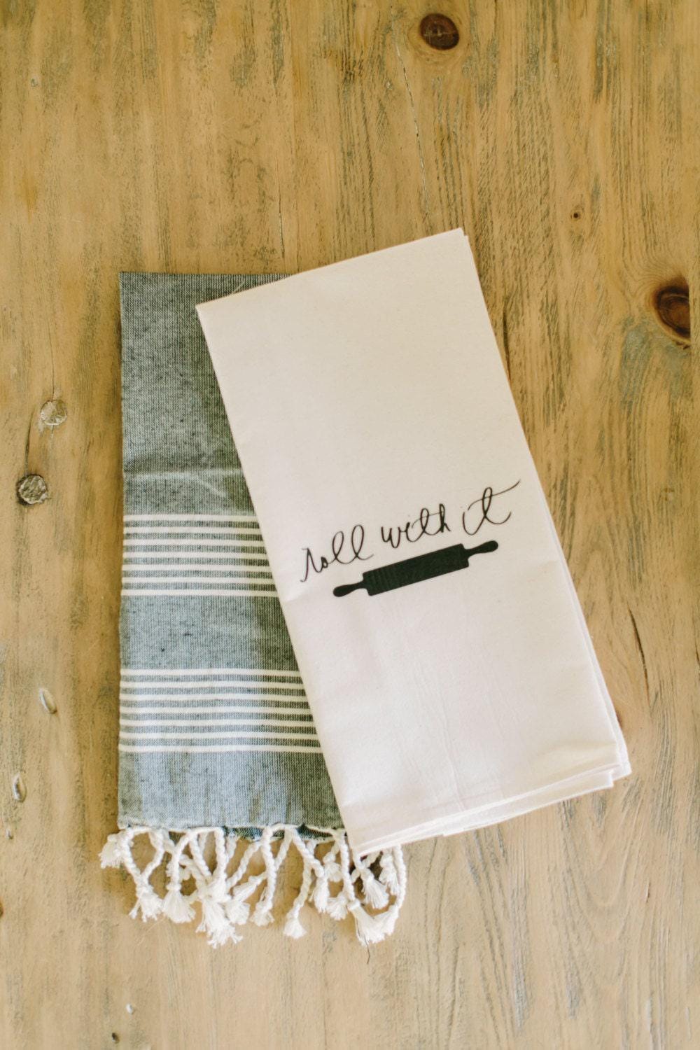 Accent Tea Towel - Grey Striped, present, housewarming, wedding favor, kitchen decor, women's gift, flour sack dish cloth