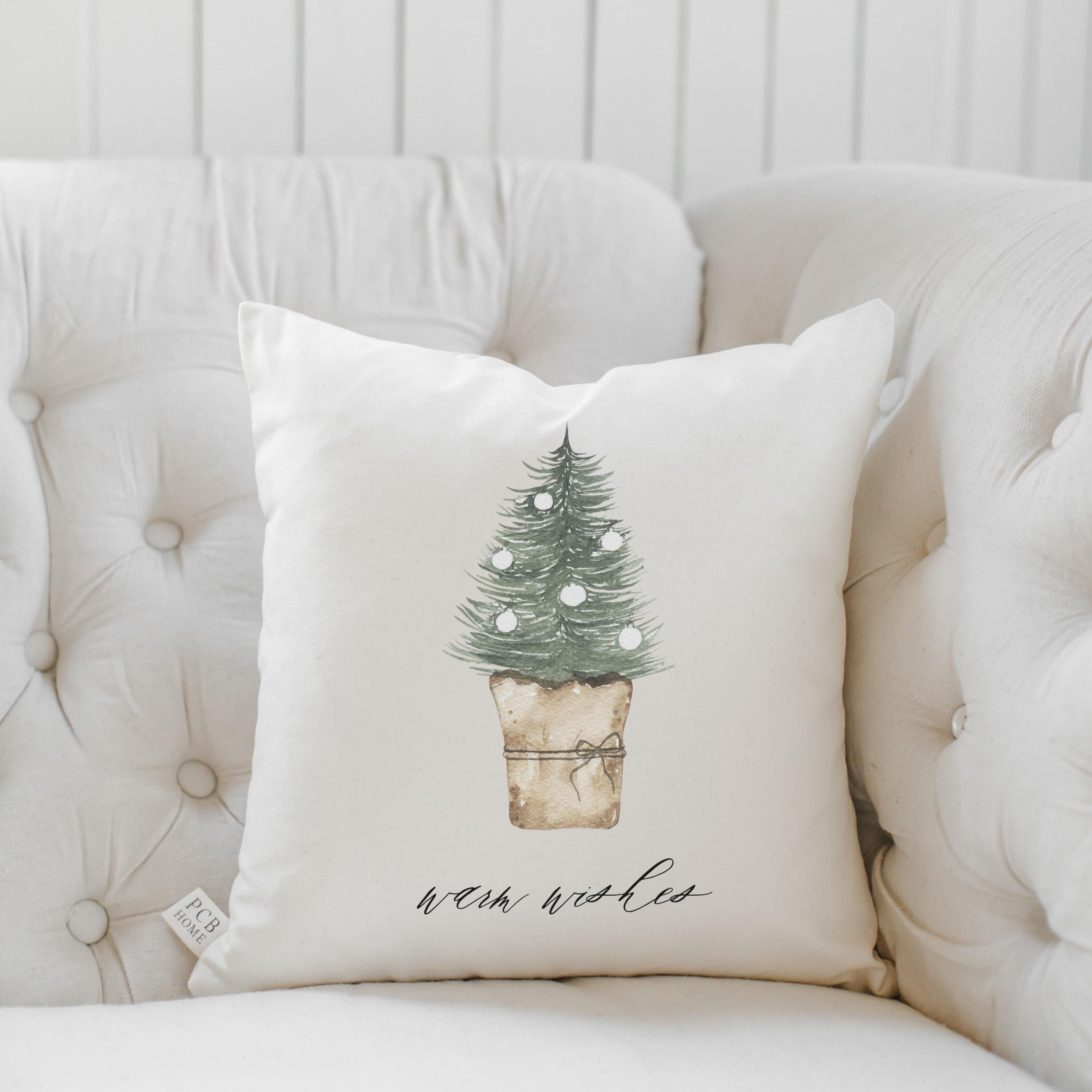 Christmas Throw Pillow - Warm Wishes Watercolor, Handmade in USA, 100% Organic Cotton, Home Decor, Christmas, Holiday,  Cushion Cover