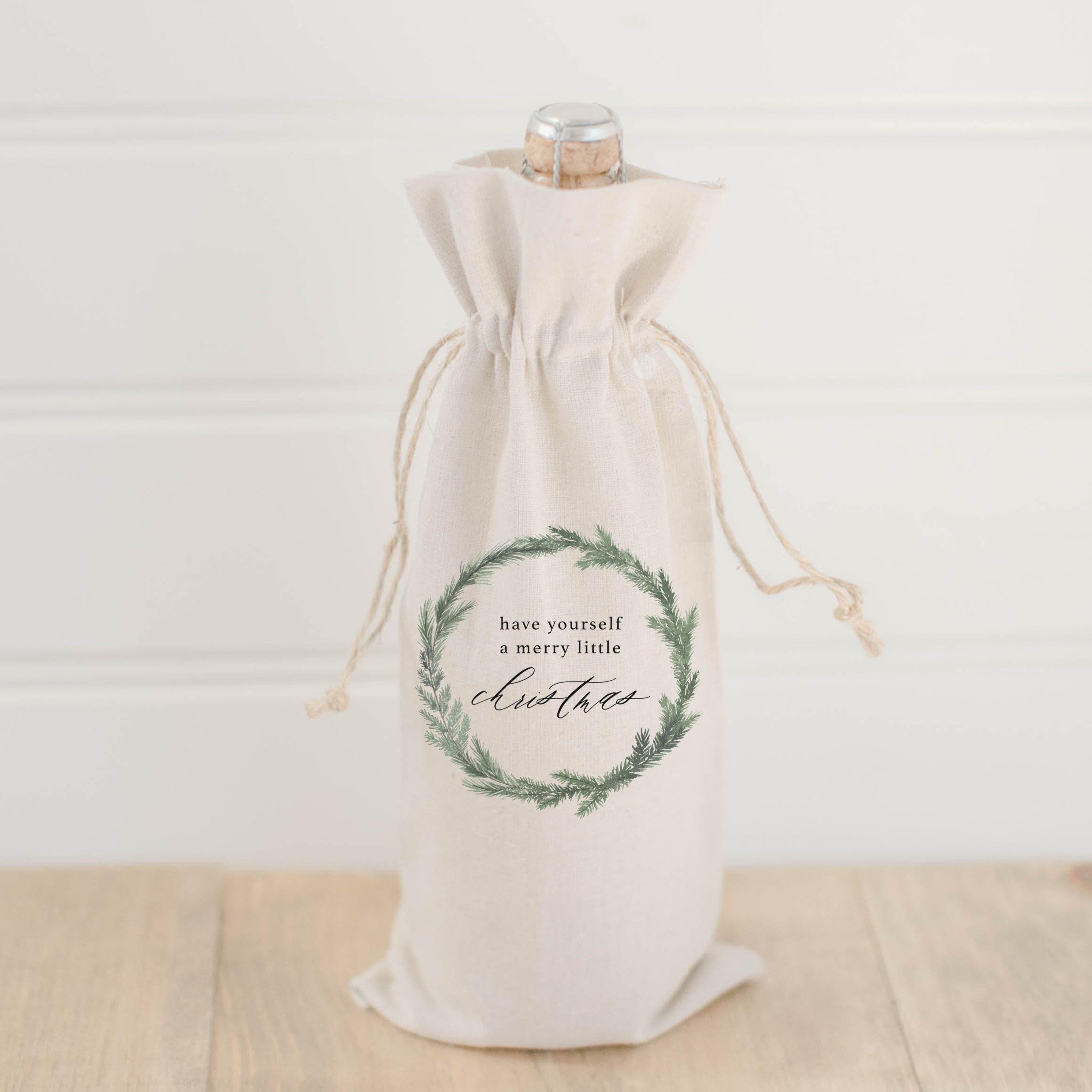 Christmas Wine Bag - Have Yourself a Merry Little Christmas Wreath, Seasonal Decor, Christmas Gift, Present, Wine Lover, Hostess Gift
