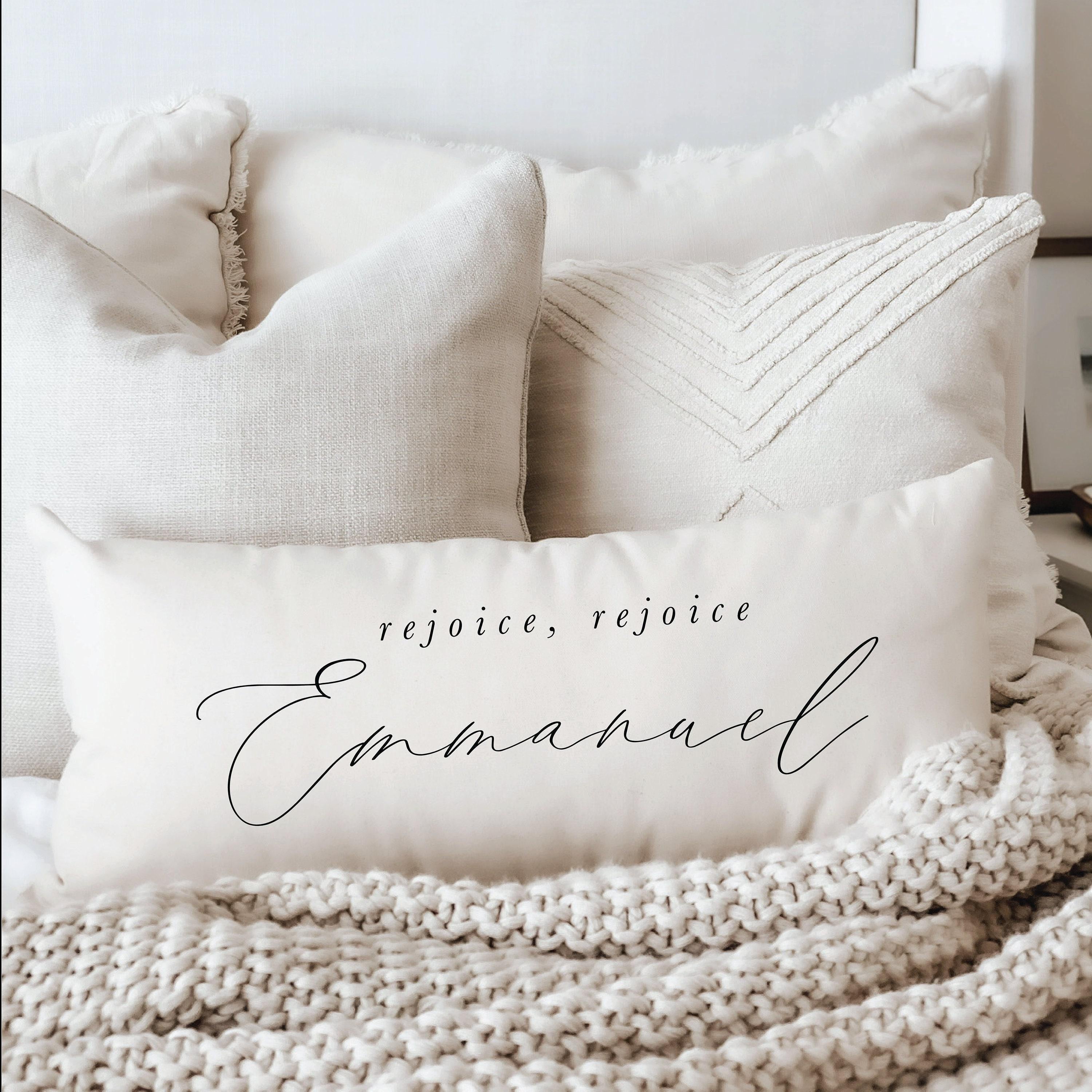 Lumbar Pillow - Rejoice Rejoice Emmanuel, Christmas decor, calligraphy, home decor, holiday, cushion cover, cushion sham, seasonal pillow