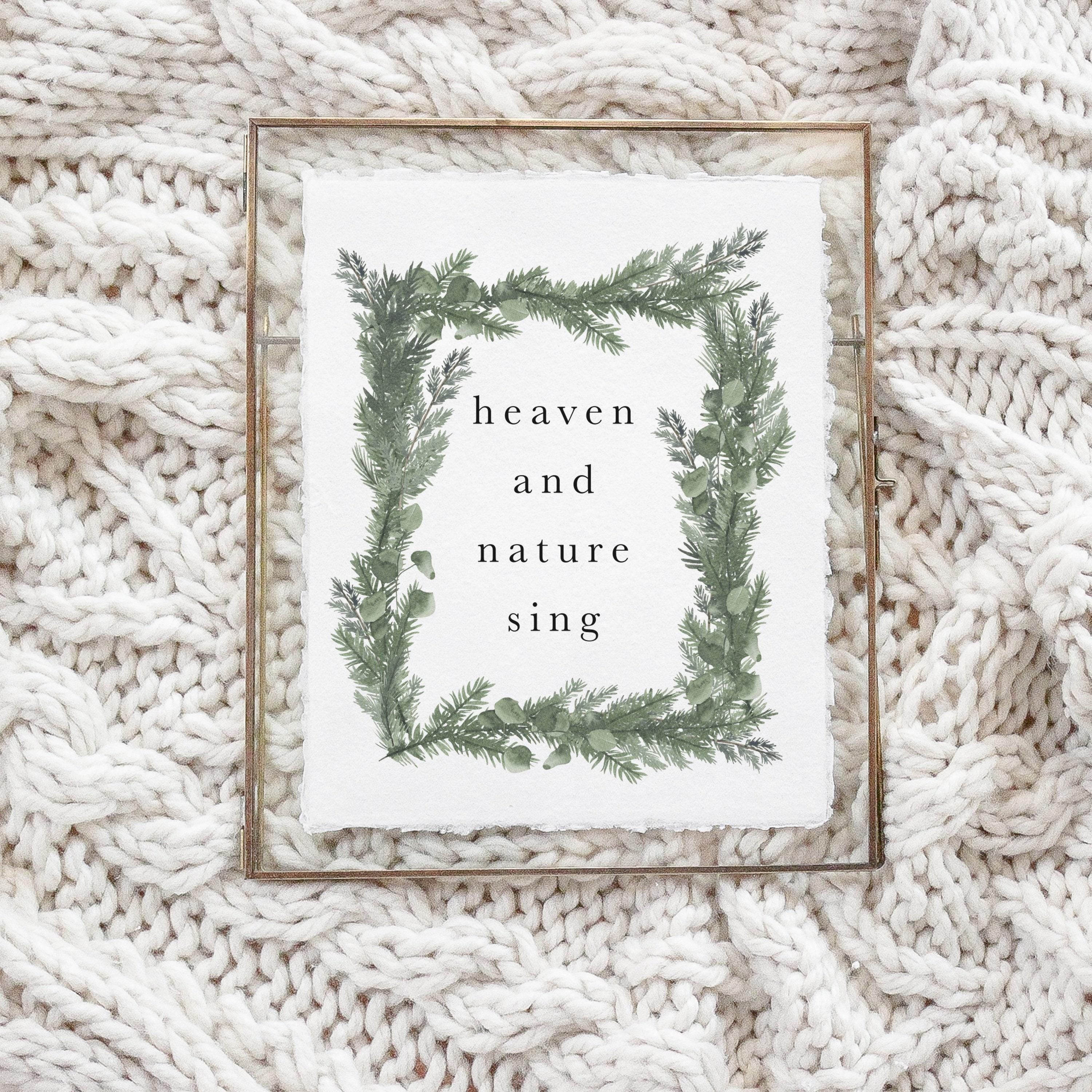 Christmas Calligraphy Print - Heaven and Nature Watercolor, Vertical, Winter Decor, Gift, Holiday Gift, Seasonal Home Decor, Christmas decor