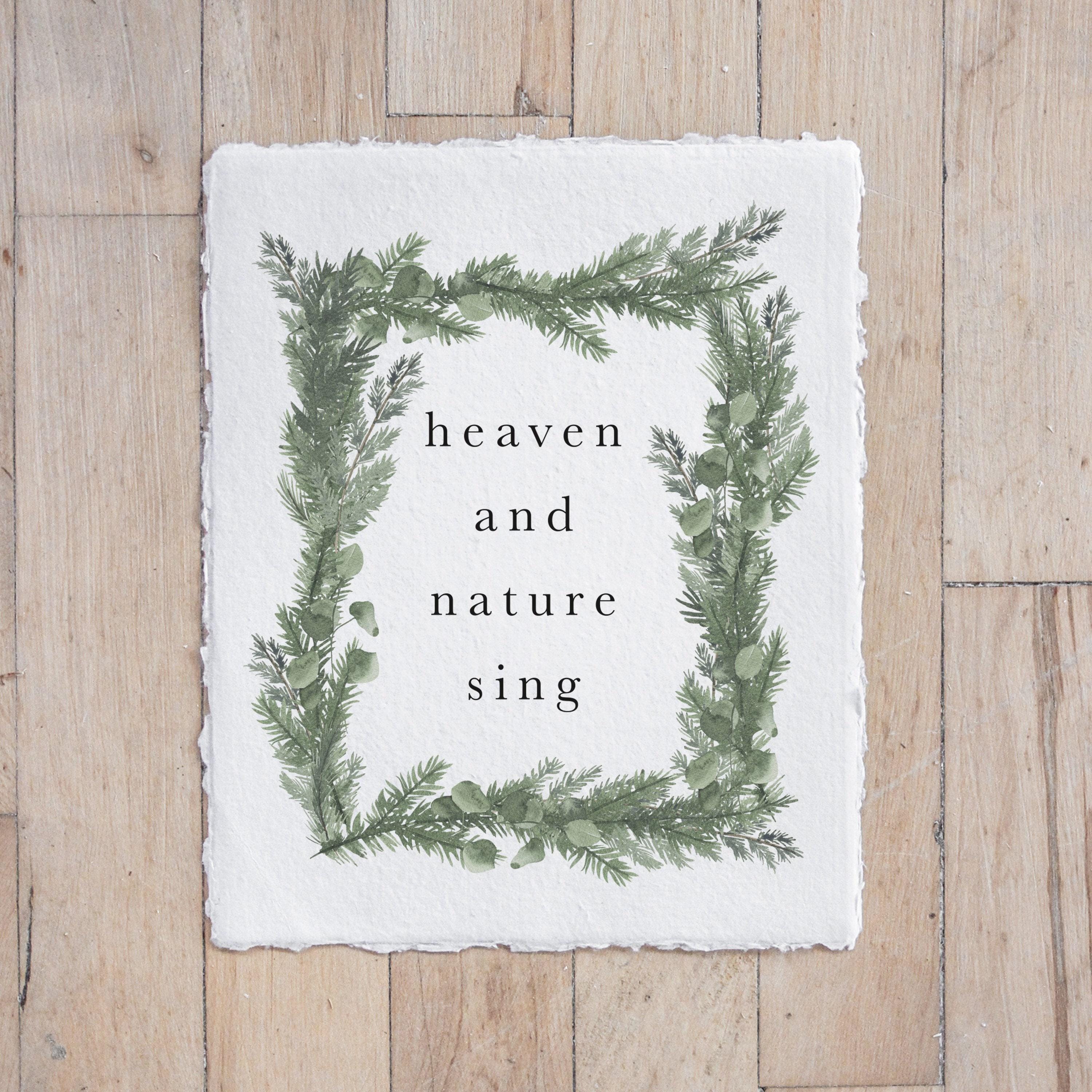 Christmas Calligraphy Print - Heaven and Nature Watercolor, Vertical, Winter Decor, Gift, Holiday Gift, Seasonal Home Decor, Christmas decor