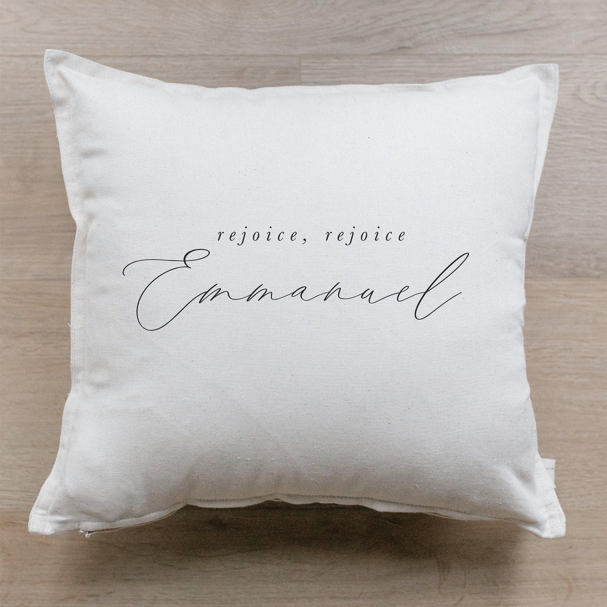 Christmas Throw Pillow - Rejoice Emmanuel, Christmas decor, calligraphy, home decor, Winter pillow, cushion cover, seasonal pillow