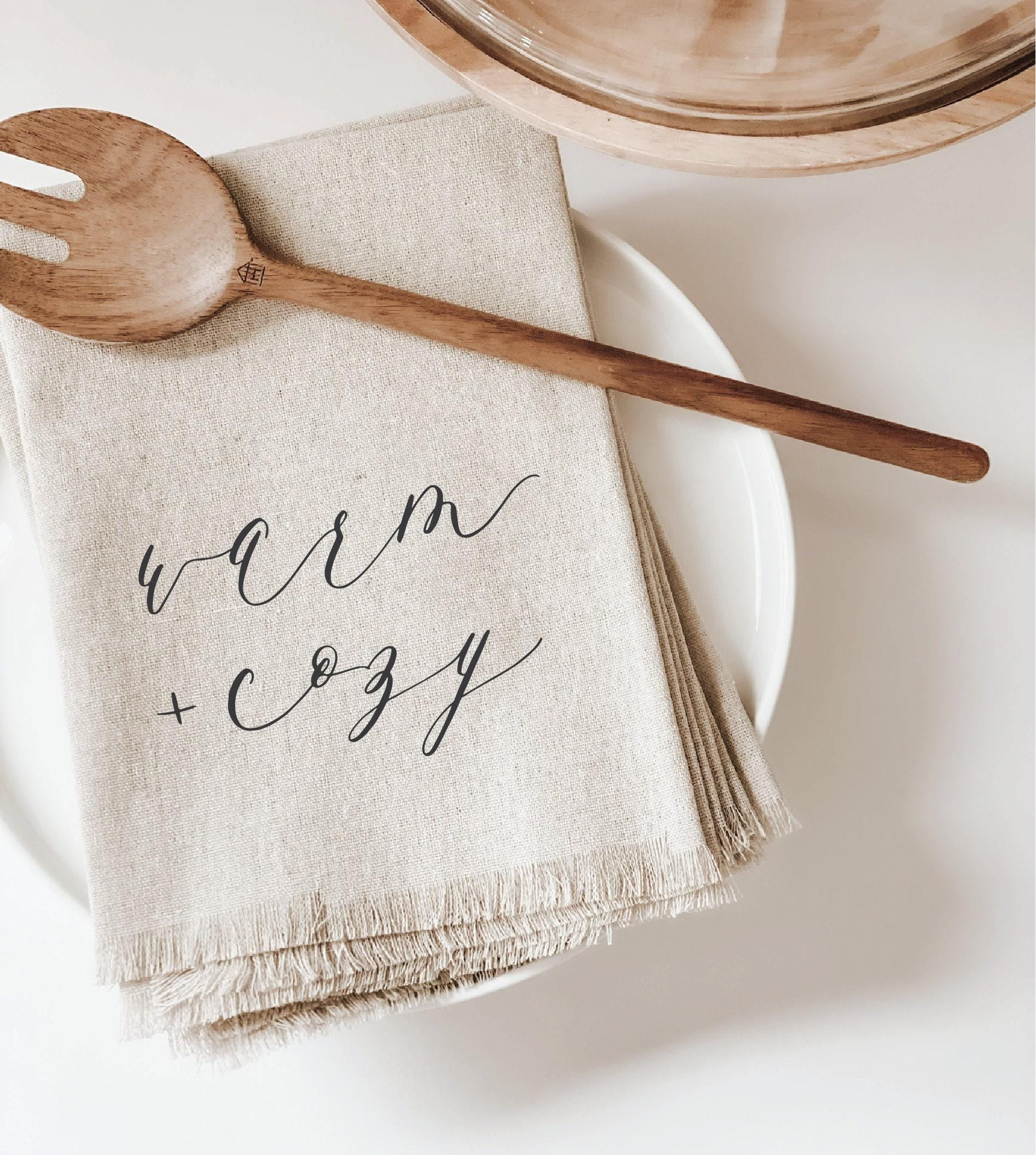 SALE Napkin Set of 4 - "Warm & Cozy" - home decor, housewarming gift, tableware, table scene, Christmas, Autumn, holiday