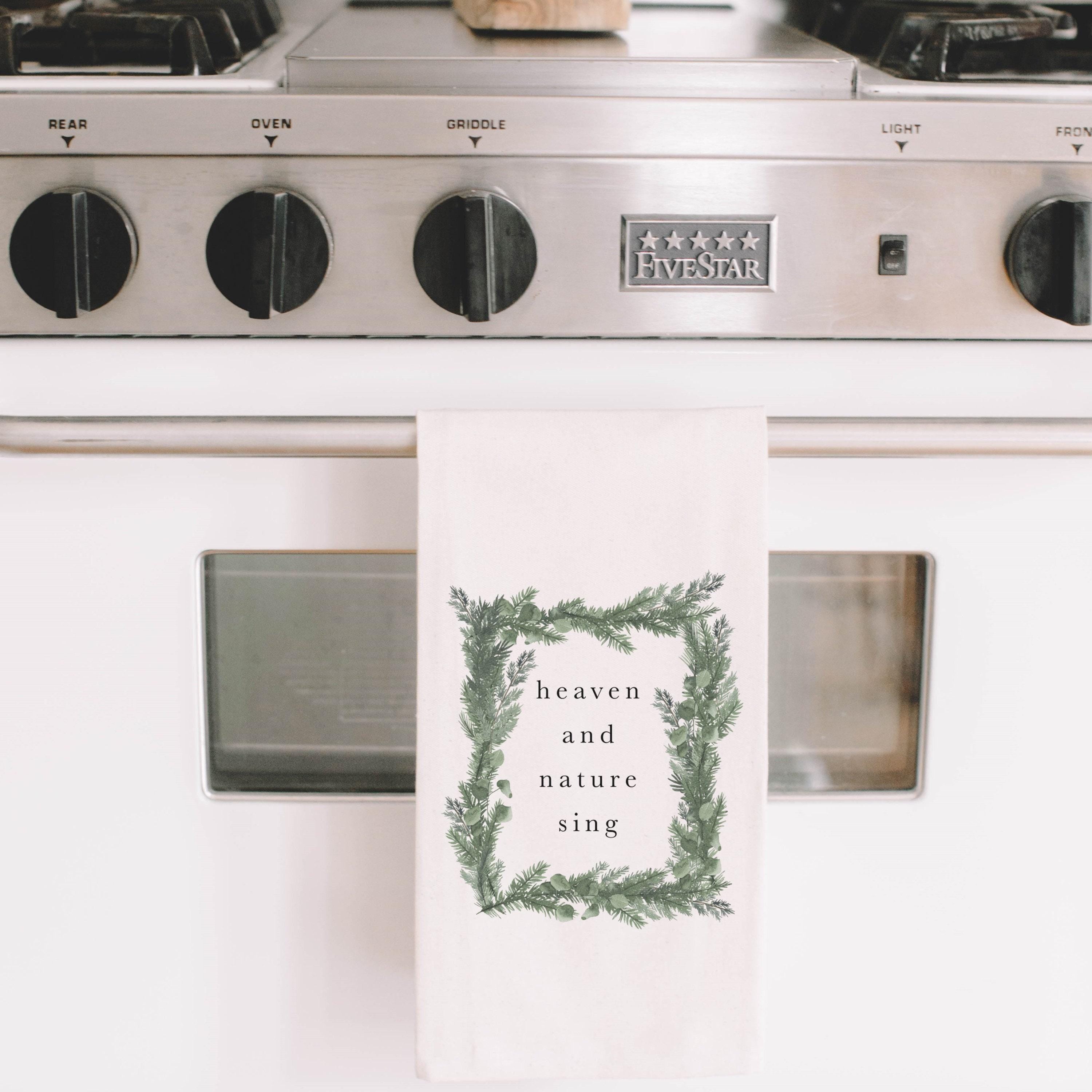 Christmas Watercolor Tea Towel - Heaven and Nature Watercolor, kitchen linens, holiday present, Seasonal, Cute, Winter gift, cozy decor
