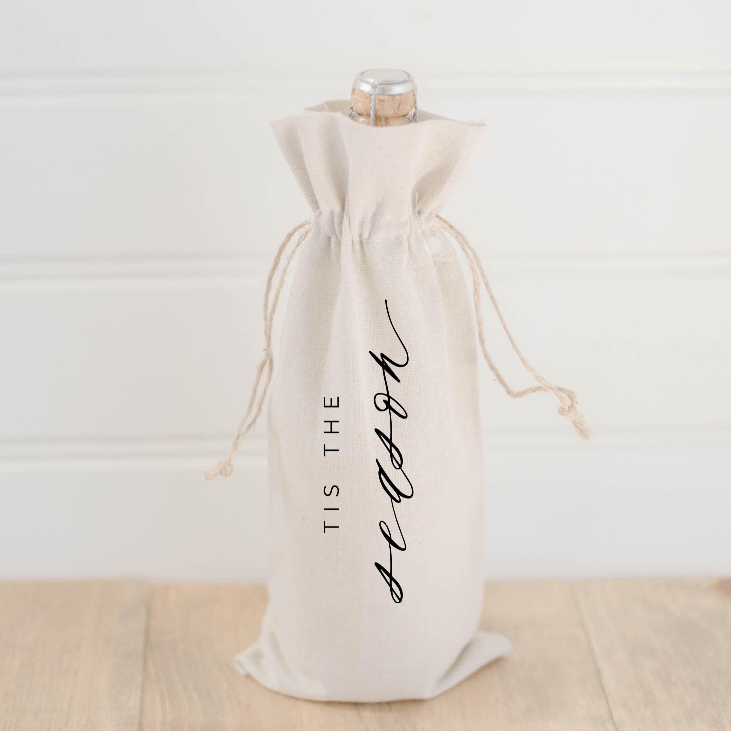 Christmas Wine Bag - Tis the Season, hostess gift, wedding gift, Handmade in USA, Winter Decor, Gift, Present for Her, Seasonal Home Decor