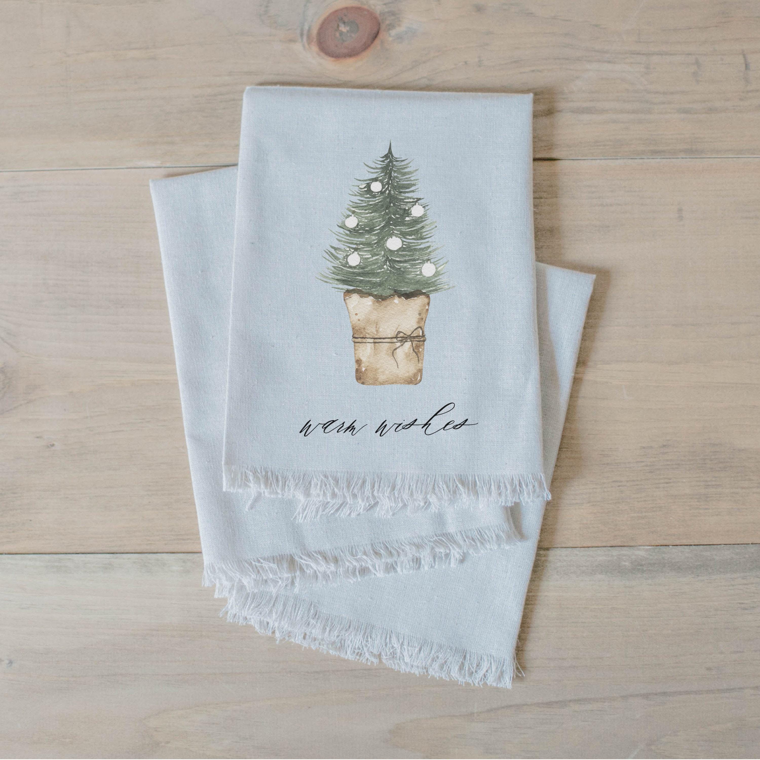 Christmas Napkin Set - Warm Wishes Watercolor, Home Decor, Housewarming, Tableware, Place Setting, Seasonal decor, kitchen linen