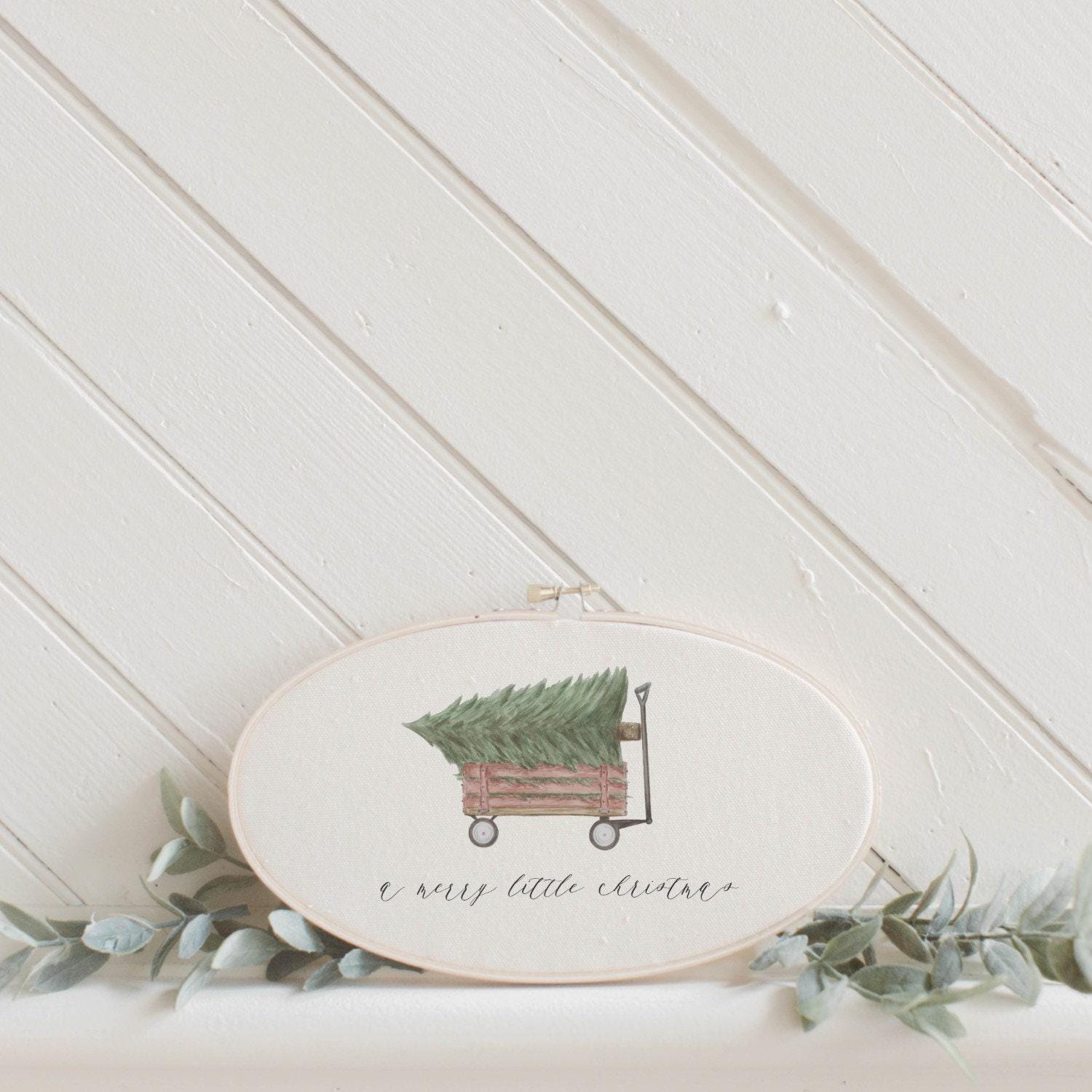 Christmas Printed Embroidery Hoop - A Merry Little Christmas Watercolor, Christmas gift, holiday present, seasonal decor