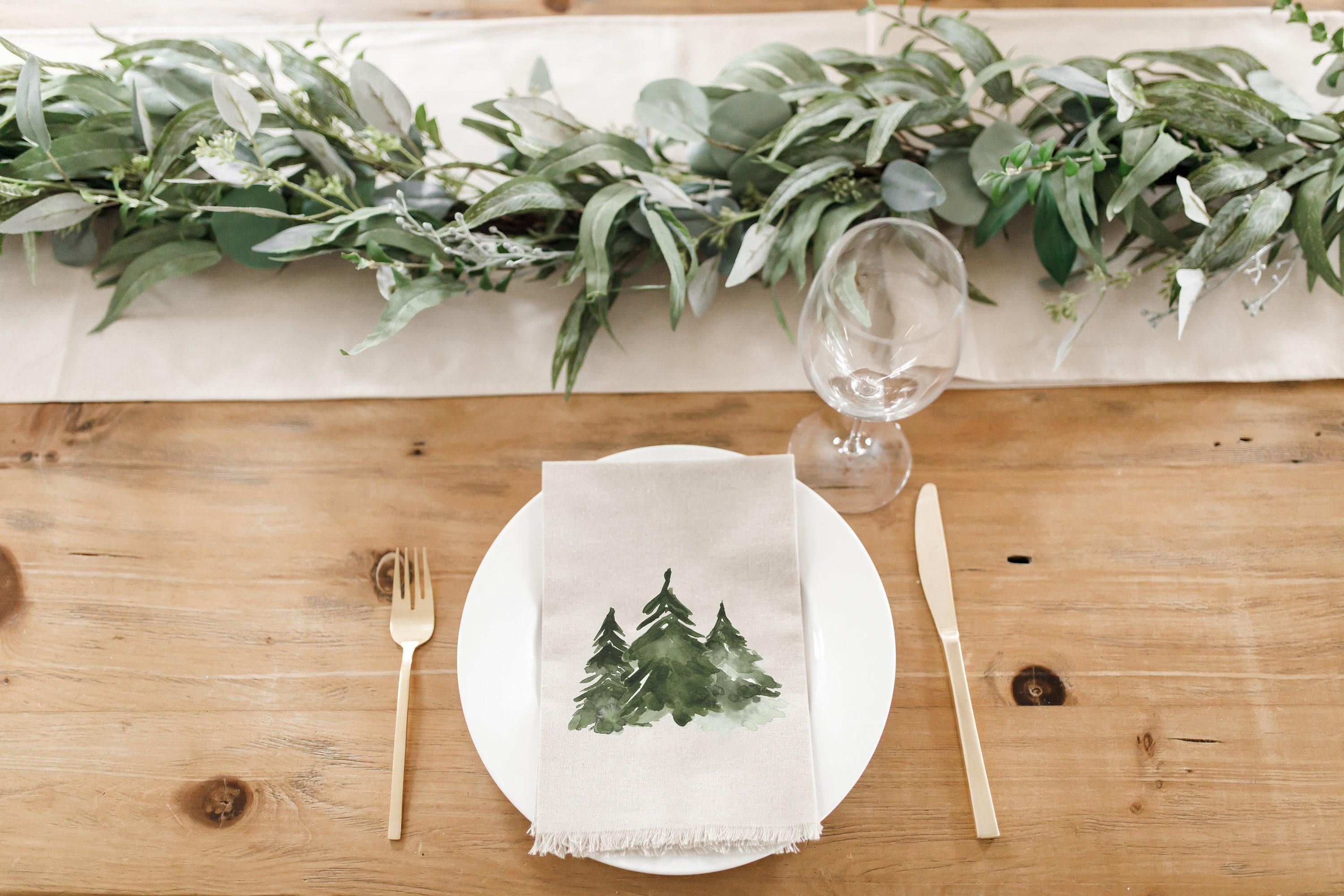 Christmas Napkin - Trees Trio - Handmade in USA, home decor, housewarming gift, tableware, table scene, place setting, table line