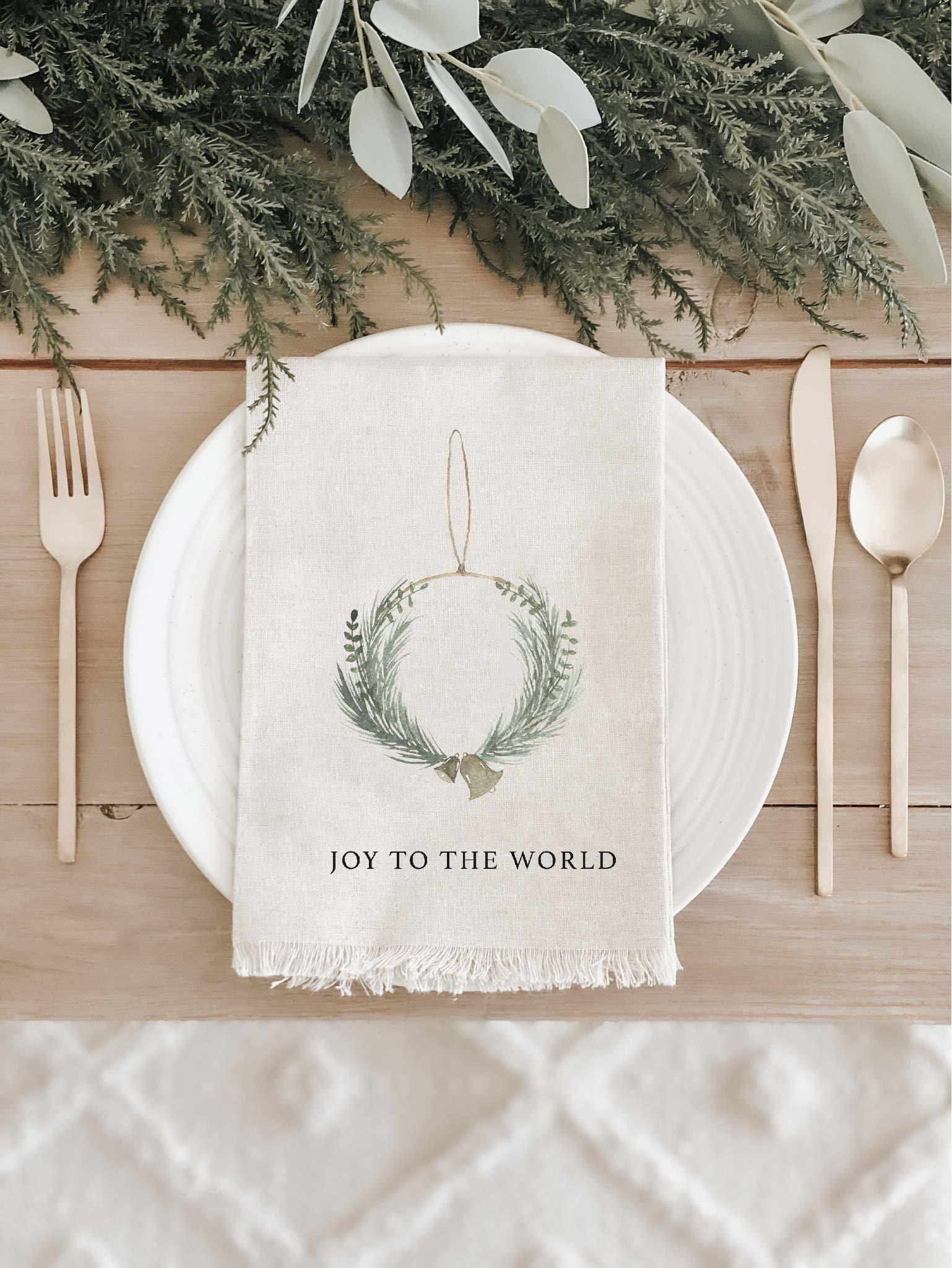 Christmas Napkin Set - Joy to the World Wreath Watercolor, Home Decor, Housewarming, Tableware, Place Setting, Seasonal decor, kitchen linen