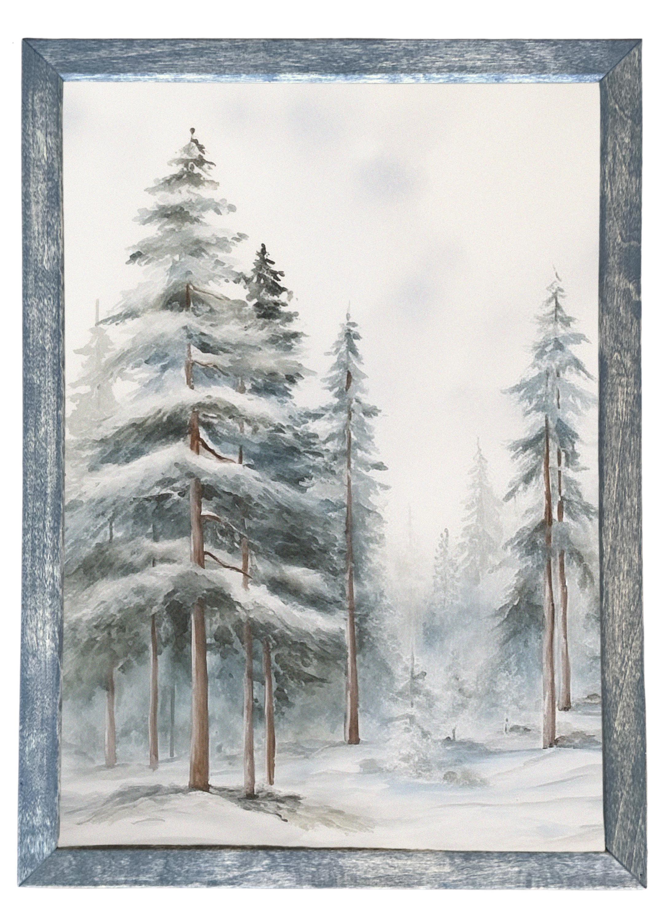 Wood Framed Print - Glistening Trees - Handmade in USA, gallery wall art, holiday wall art, christmas decor, framed decor