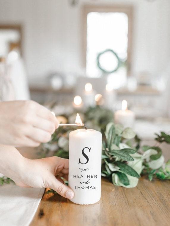 Pillar Unity Candle - Personalized Large Initial and Names, wedding favor, newlywed gift