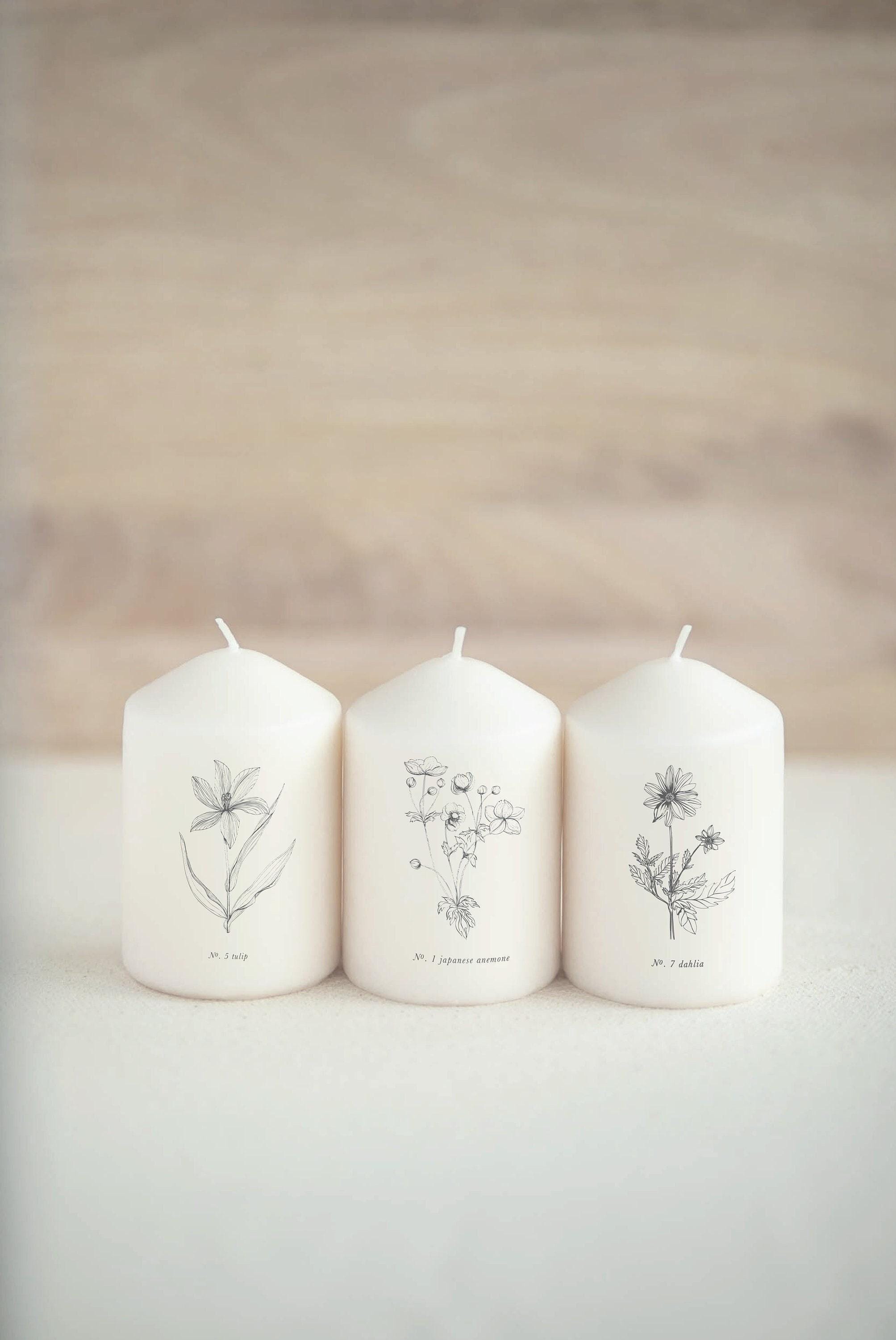 Pillar Candle - Flower Candle Set of 3 - Wedding, Couple, House warming gift, home décor, spring, summer