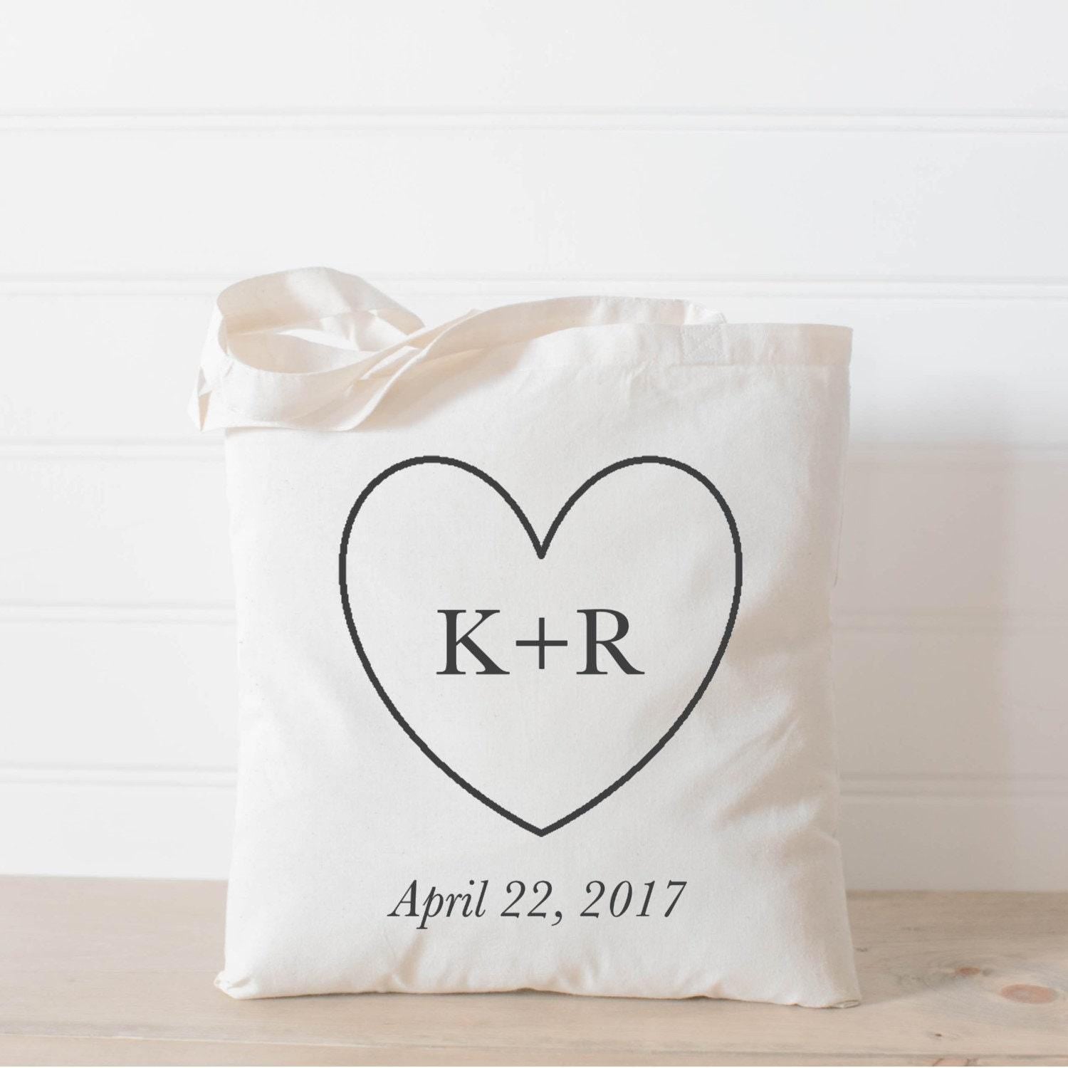 Personalized Heart Initials Tote Bag: Organic Cotton Wedding Favor