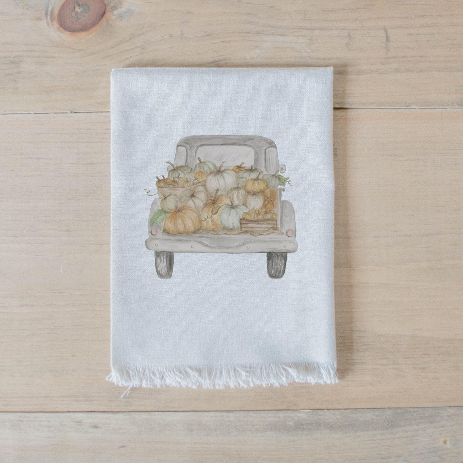 Napkin - Pumpkin Truck Watercolor, home decor, housewarming gift, tableware, table scene, place setting, thanksgiving, fall decor