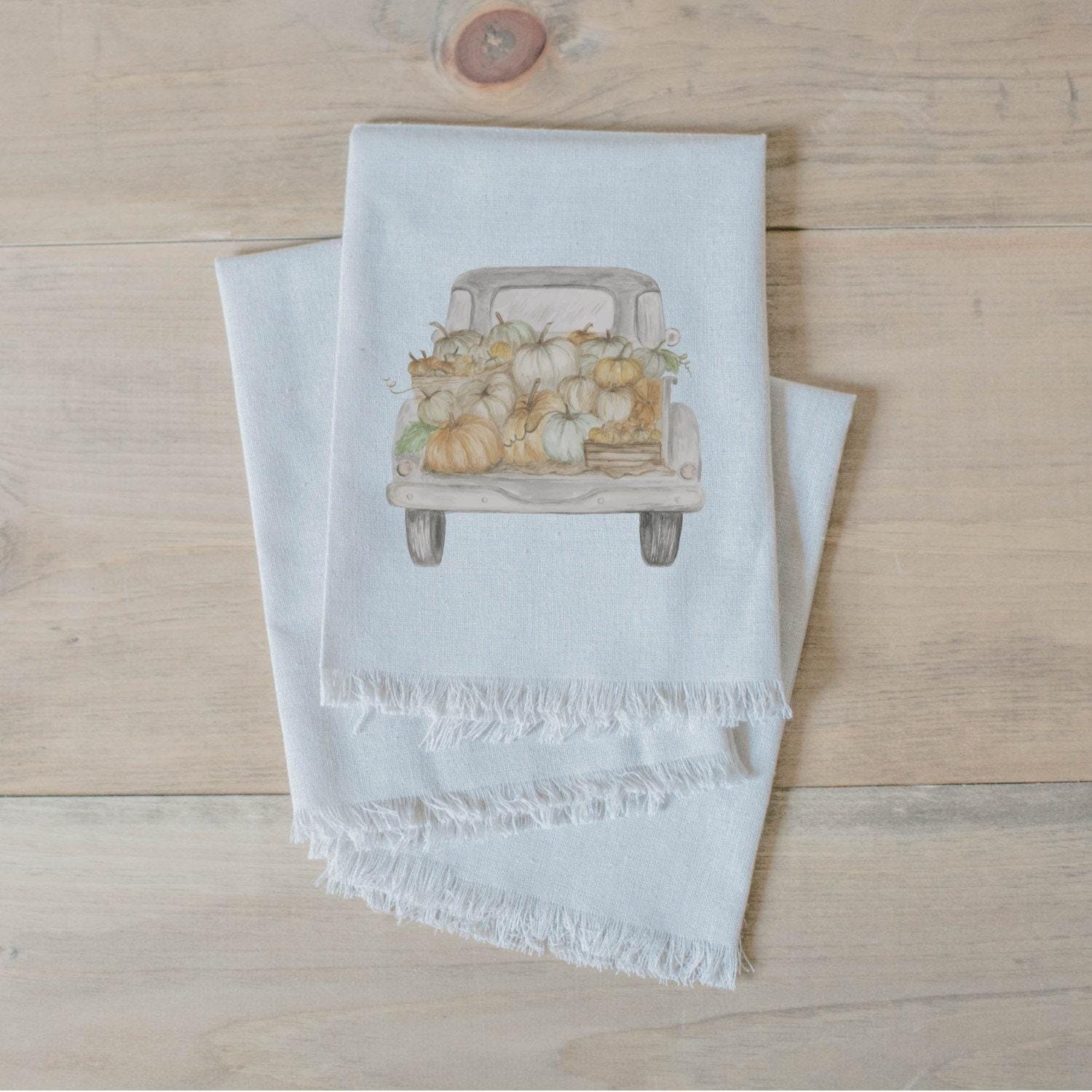 Napkin - Pumpkin Truck Watercolor, home decor, housewarming gift, tableware, table scene, place setting, thanksgiving, fall decor