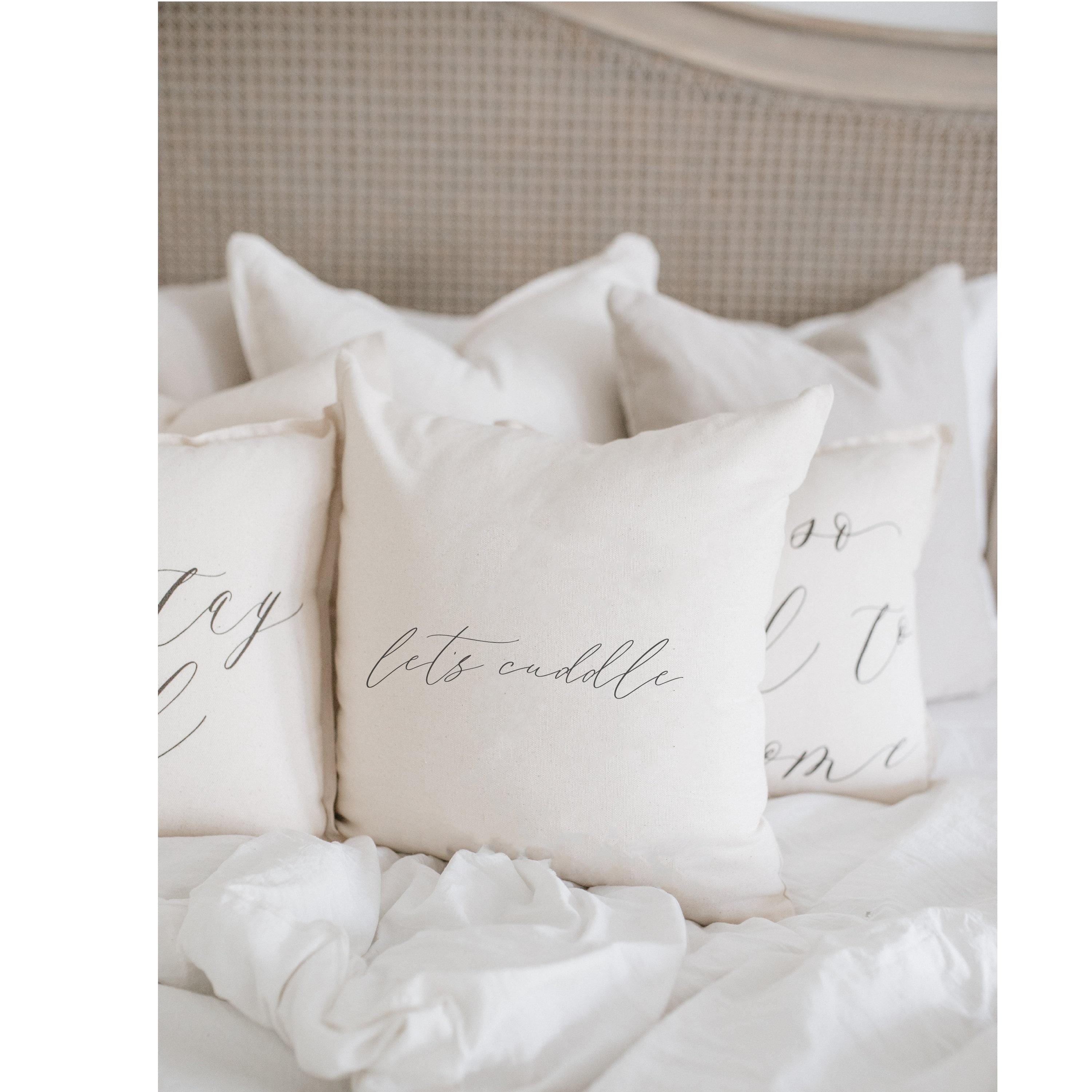 Let's Cuddle Throw Pillow - Hand Lettered Cotton Home Decor