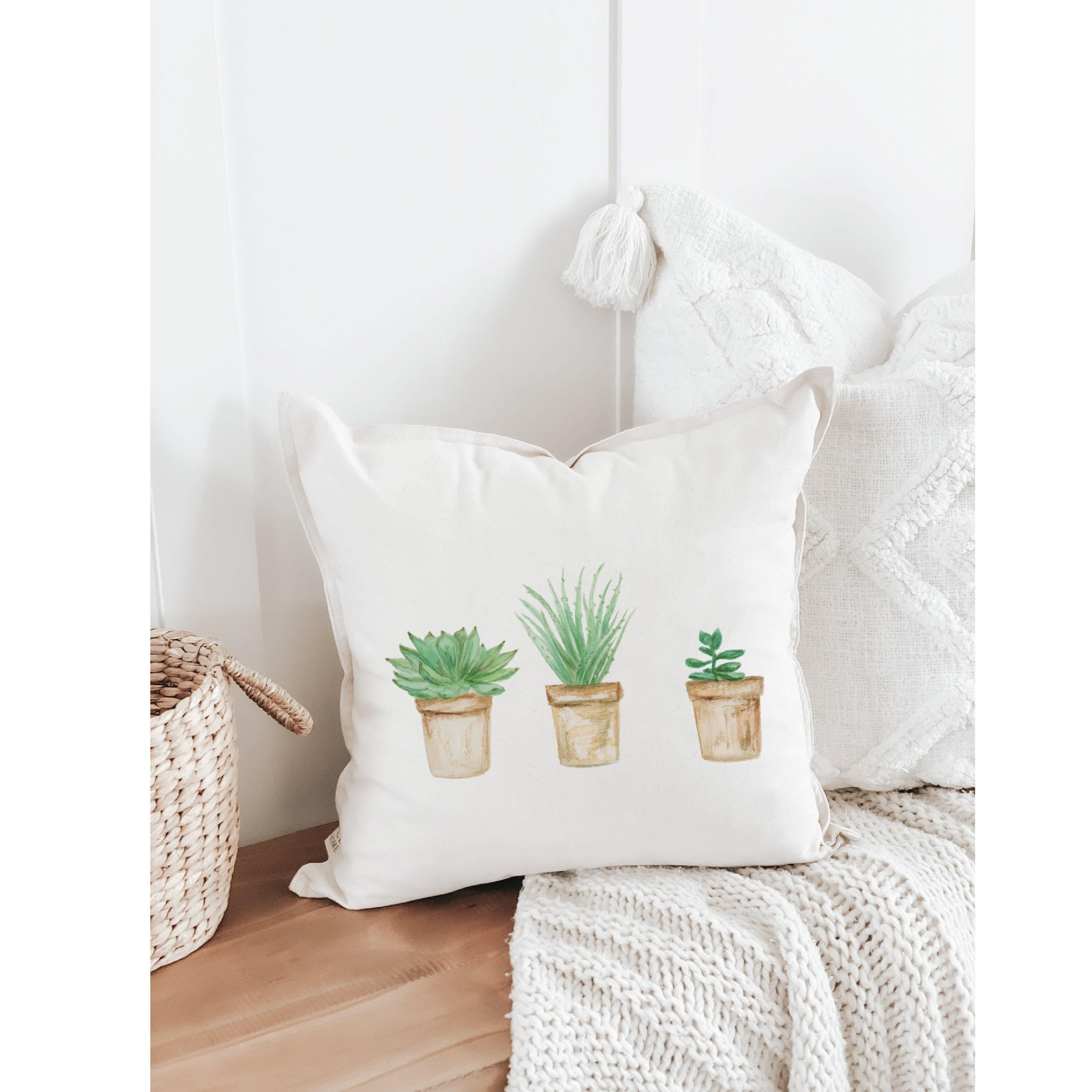 Watercolor Succulents Throw Pillow: Organic Cotton Cushion Cover