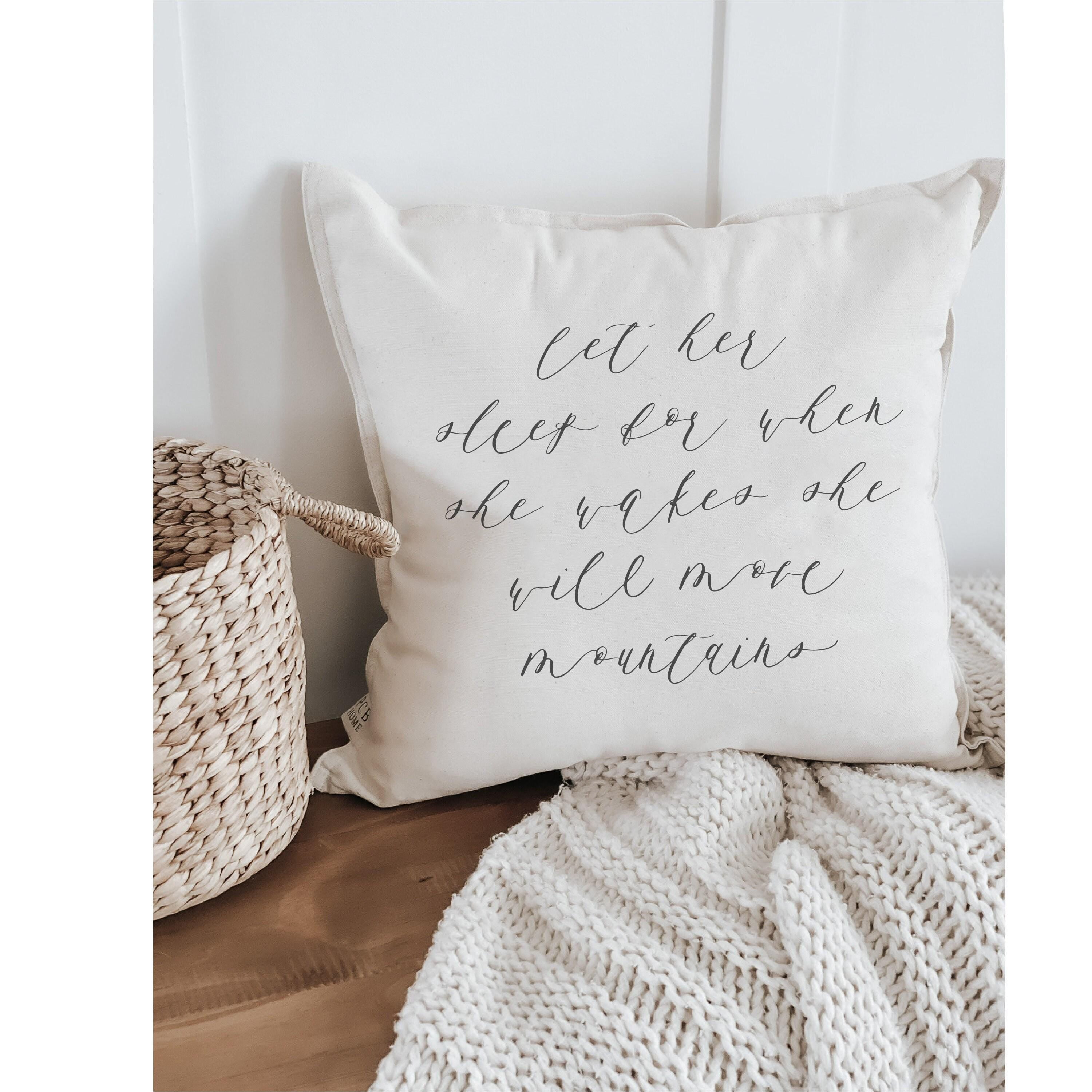 Calligraphy Throw Pillow: Let Her Sleep, Organic Cotton Girl's Room Decor