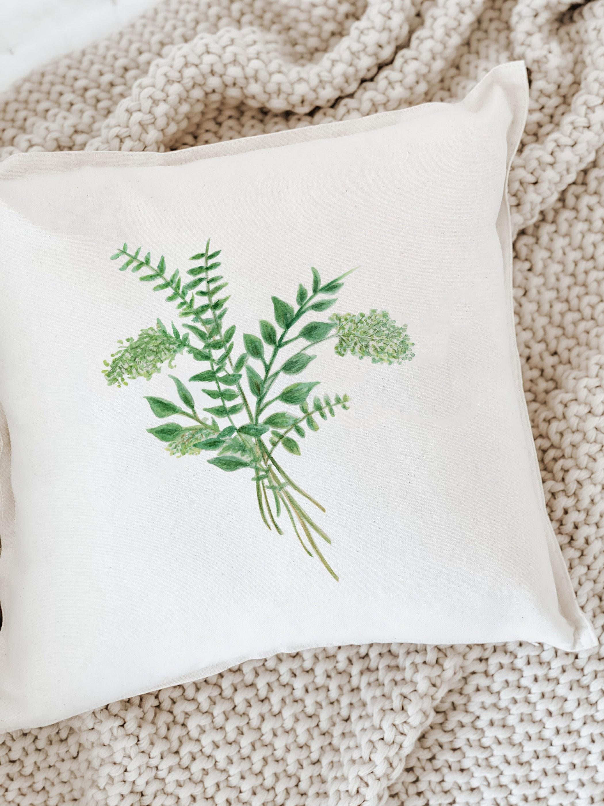 Eucalyptus Watercolor Throw Pillow: Organic Cotton Cushion Cover