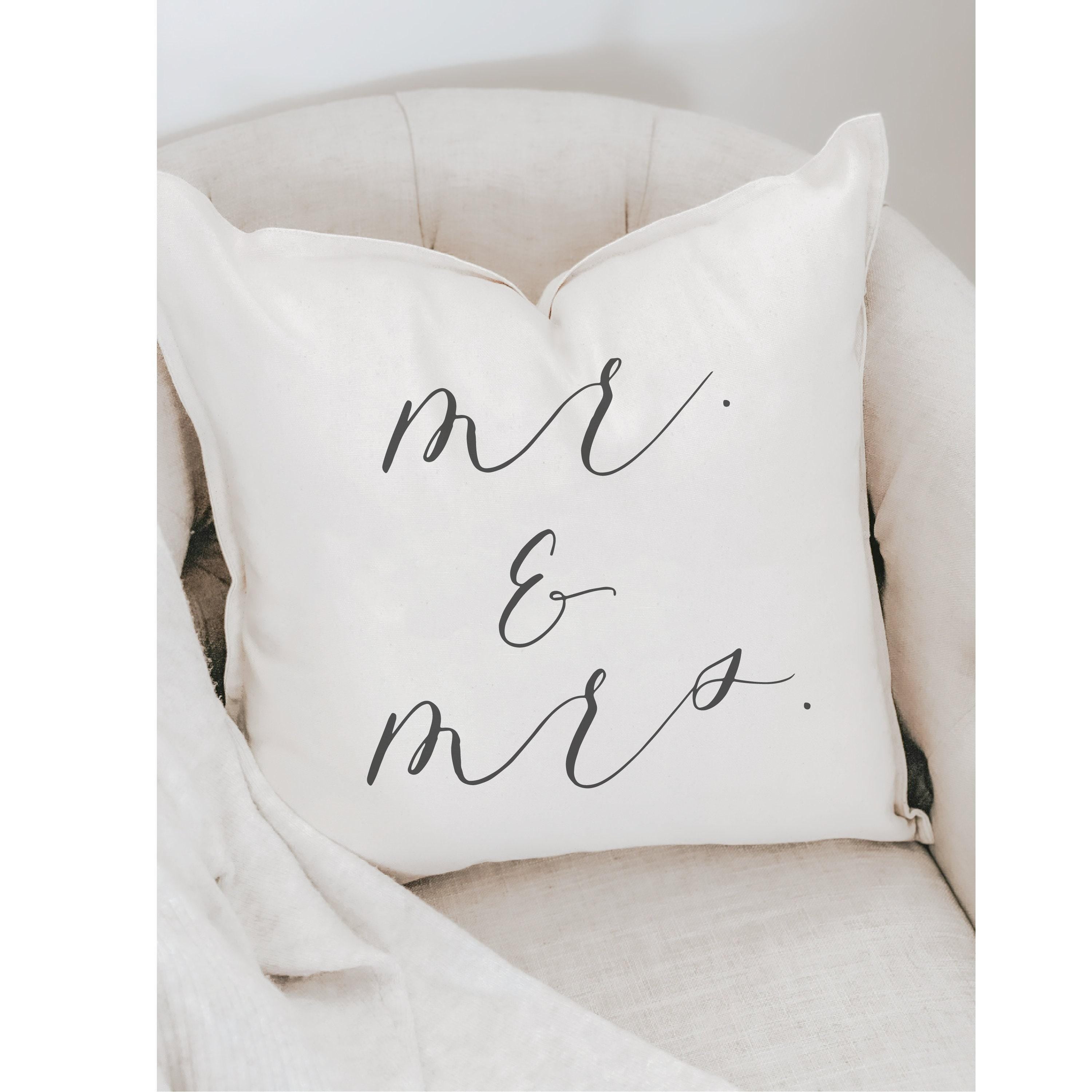 Mr & Mrs Calligraphy Throw Pillow - 100% Organic Cotton