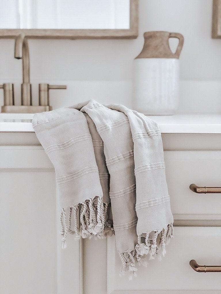 Textured Lines Kitchen Towel - housewarming gift, kitchen decor, cozy home, linen cotton towel