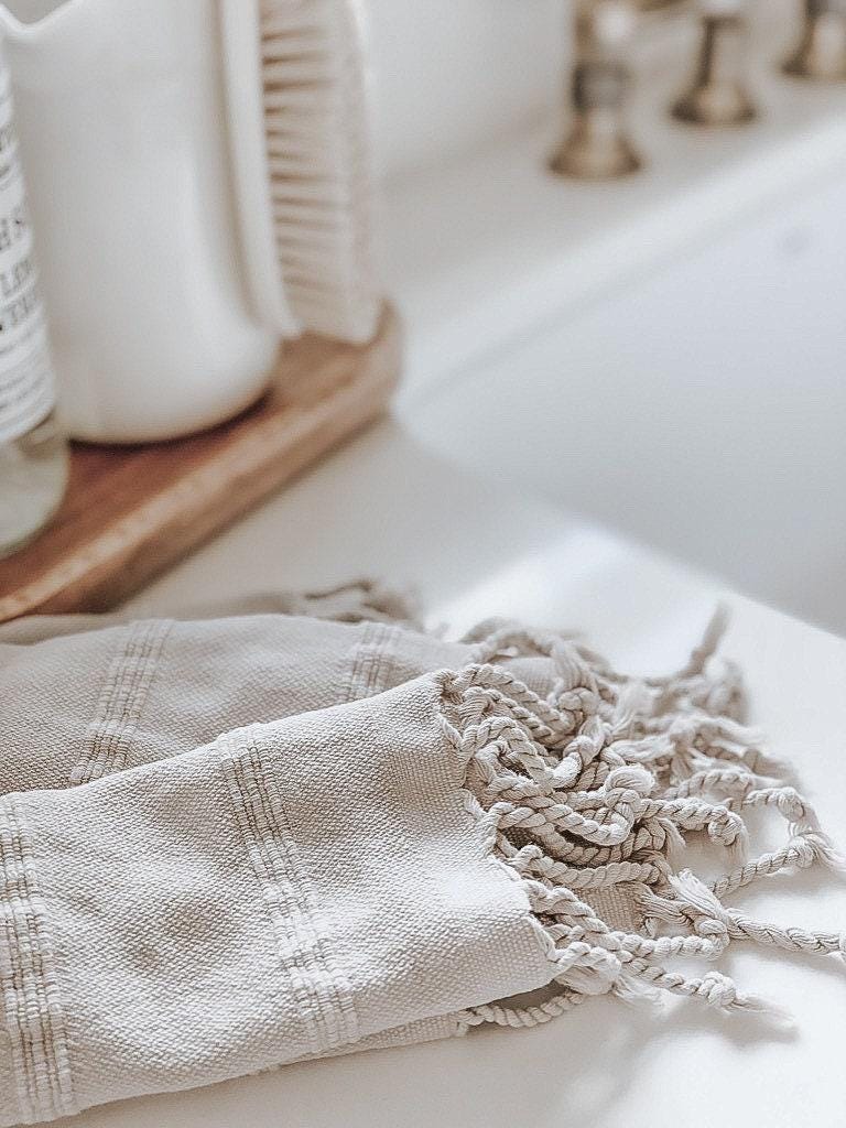 Textured Lines Kitchen Towel - housewarming gift, kitchen decor, cozy home, linen cotton towel