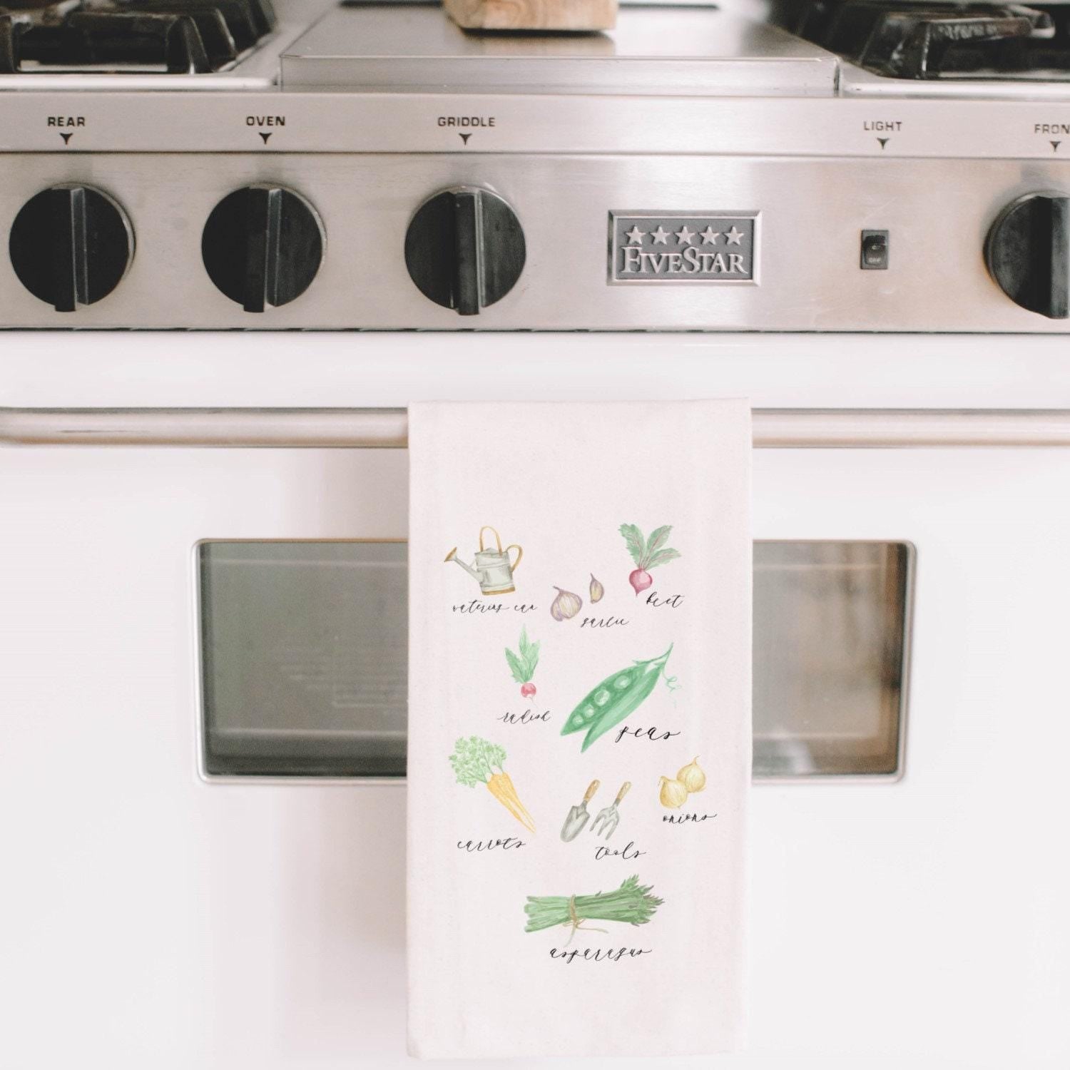 Vegetables Watercolor Tea Towel: Organic Cotton Kitchen Decor